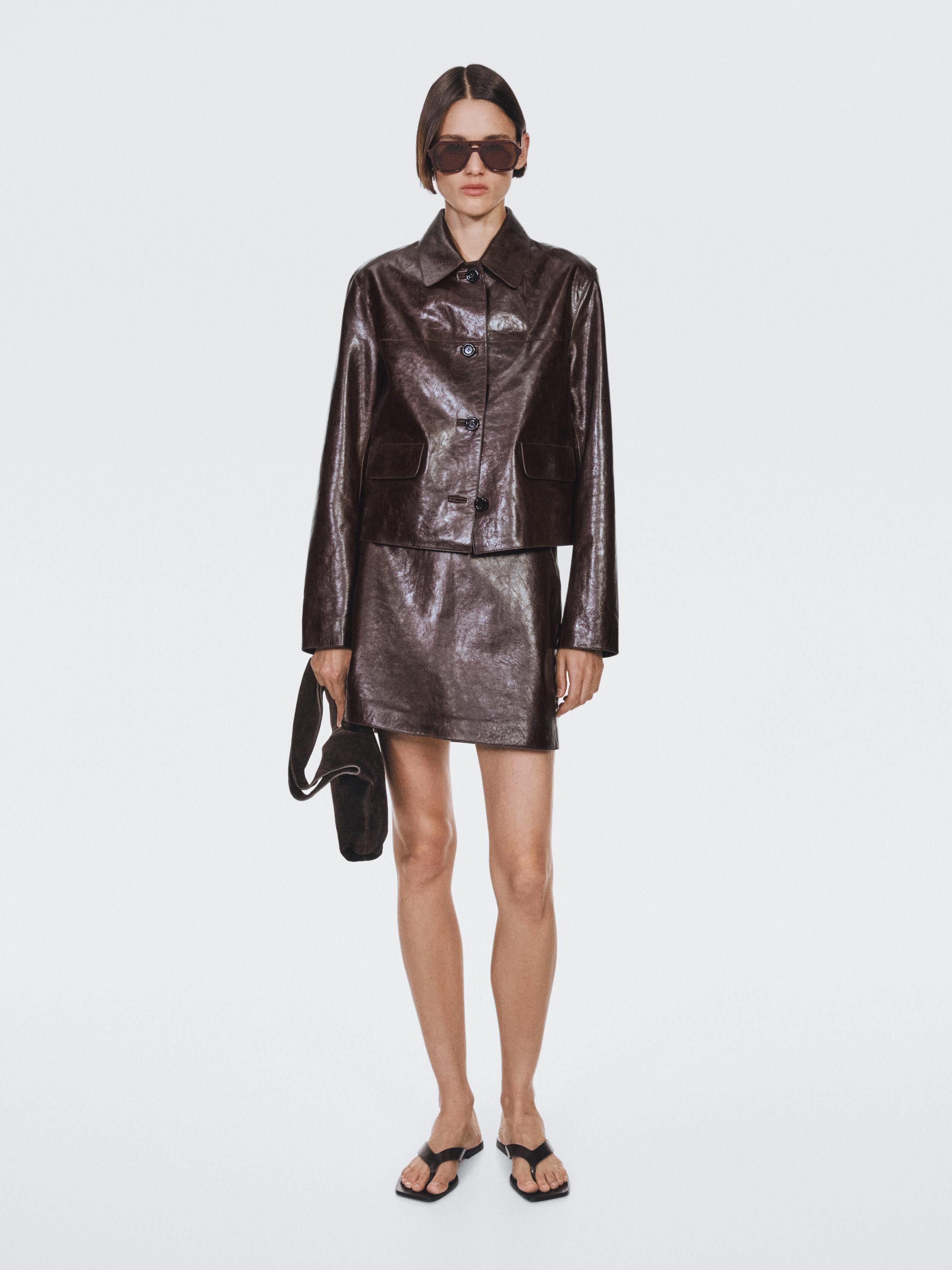 Short nappa leather skirt