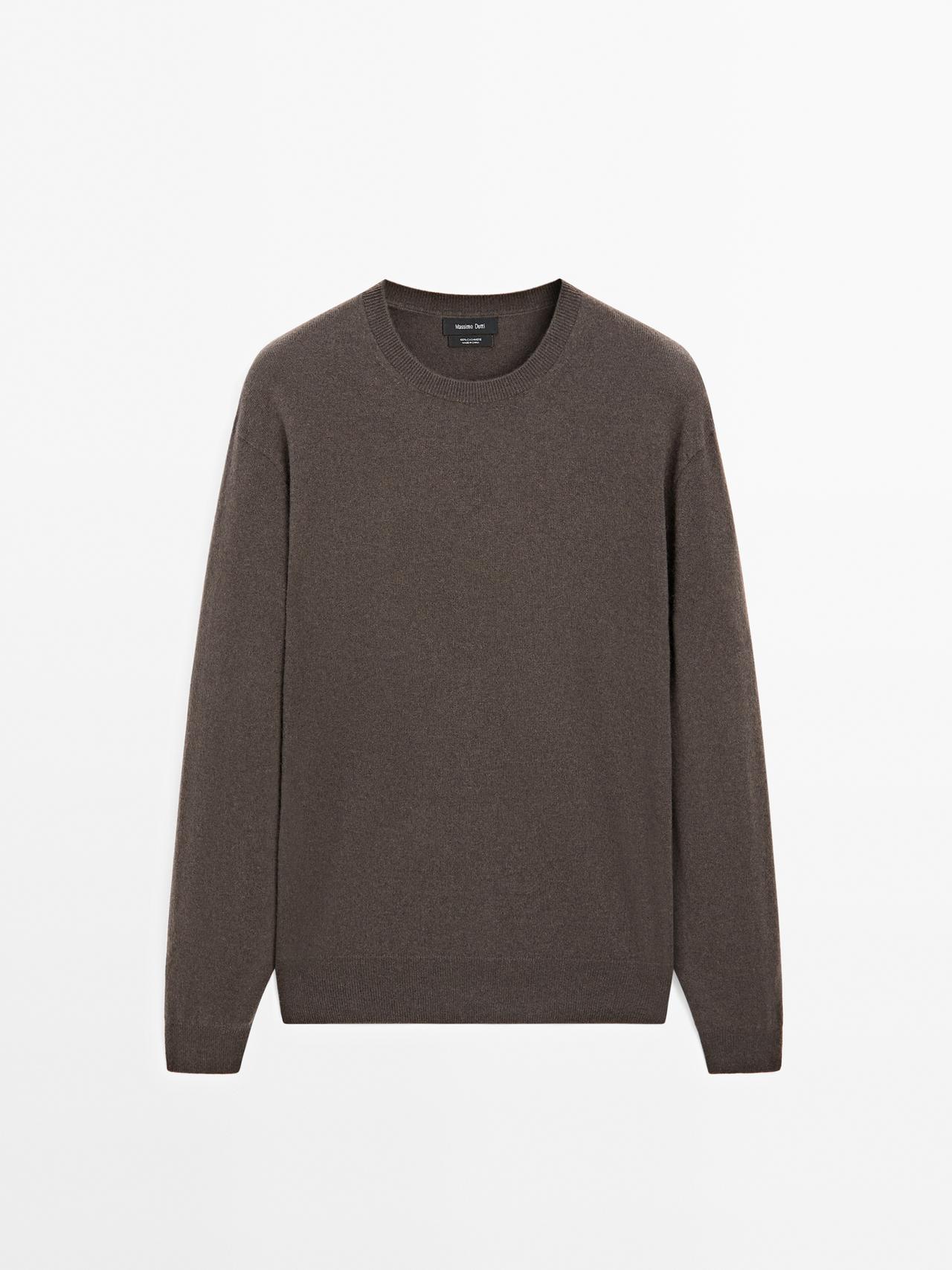 Massimo Dutti - Herre - Trøje I Kashmirstrik Med Rund Hals - Brun - M