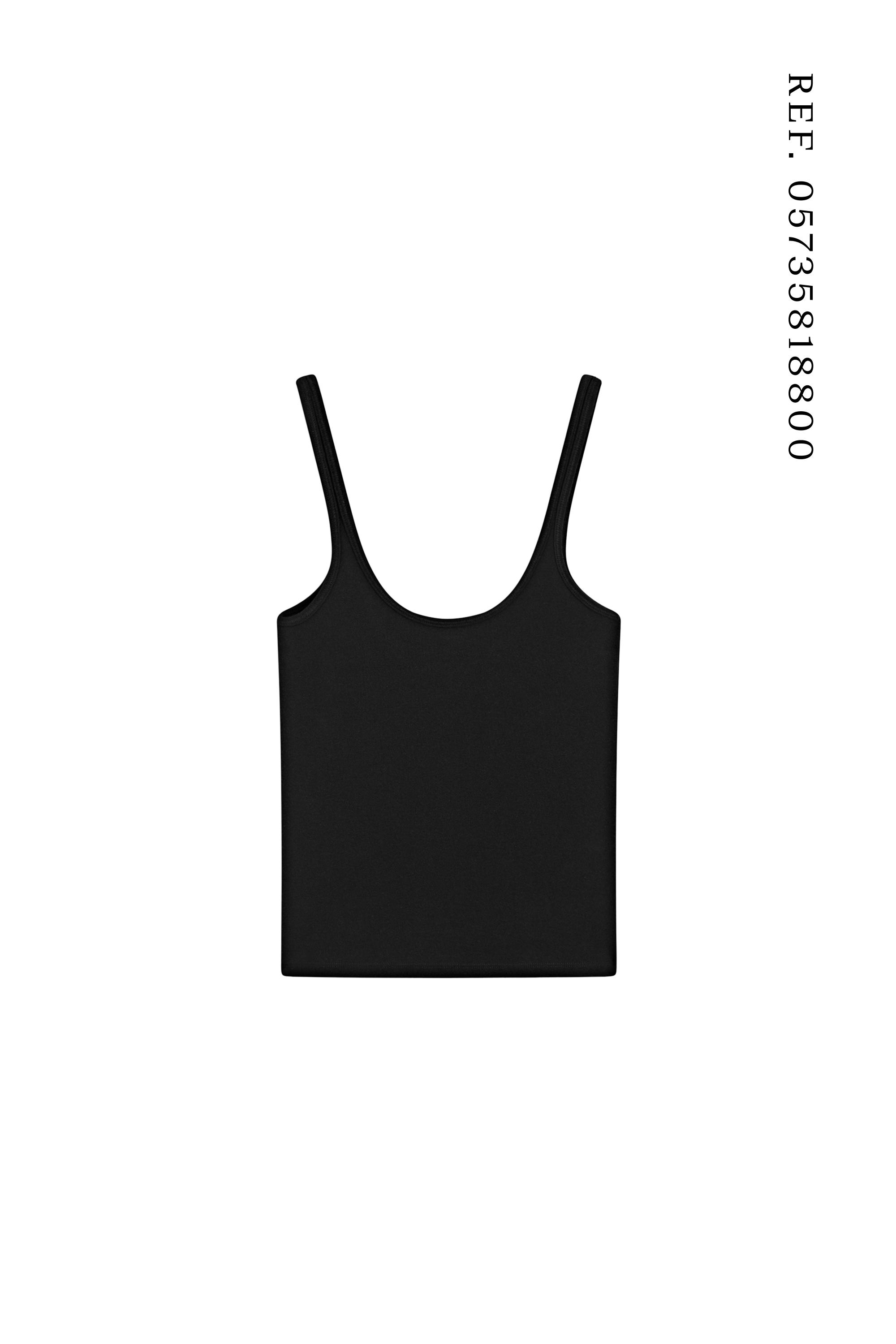 Strappy cotton blend top — BLACK