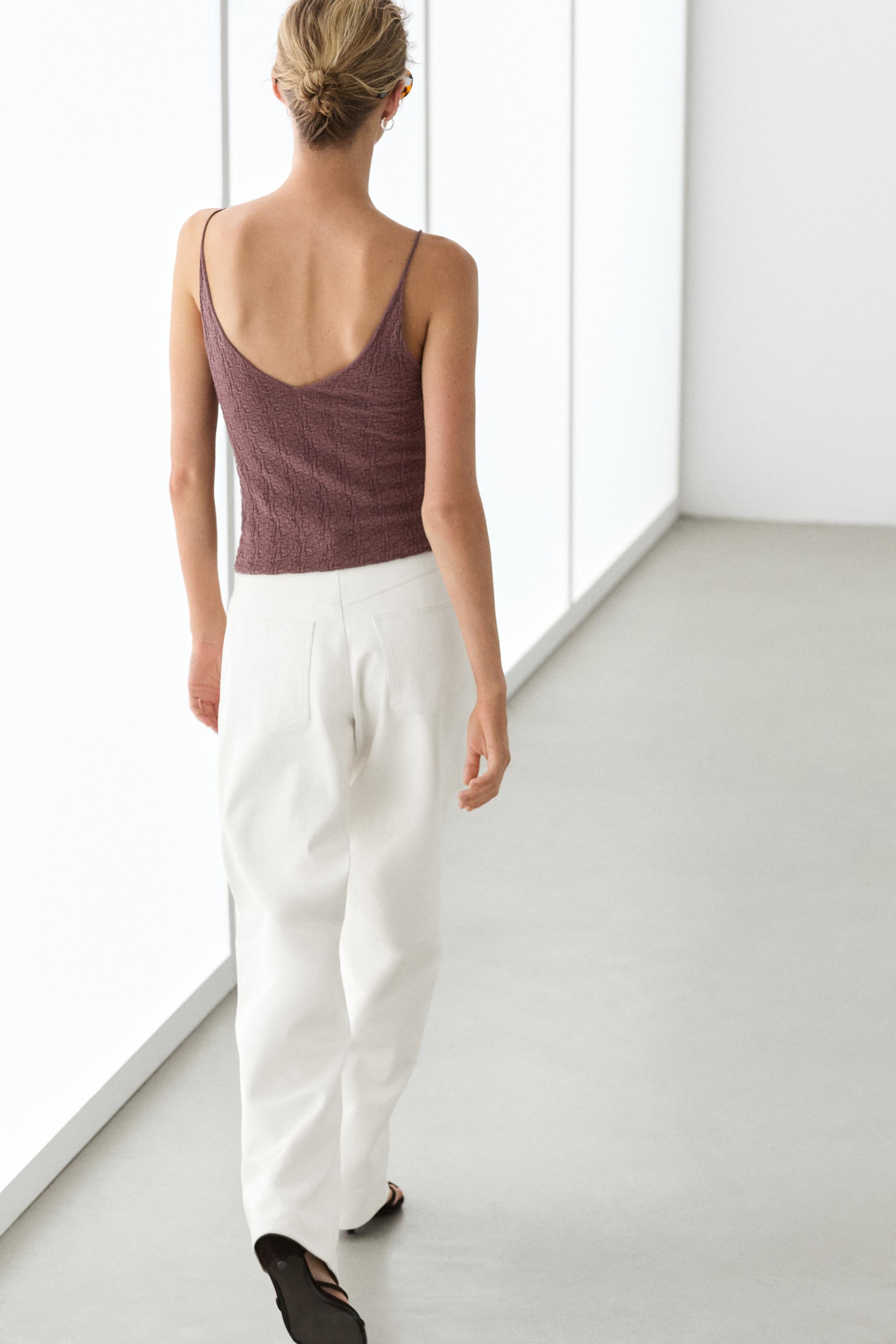 100% cotton textured strappy top — PINK MARL