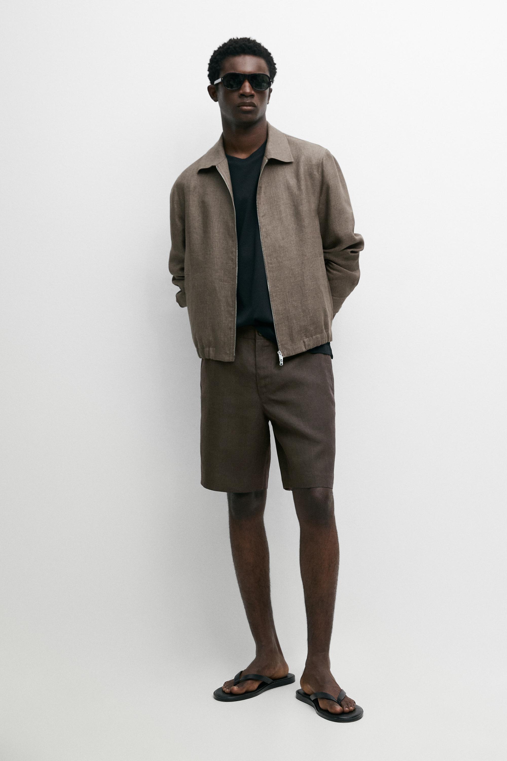 100% linen short Bermuda shorts — DARK GREEN