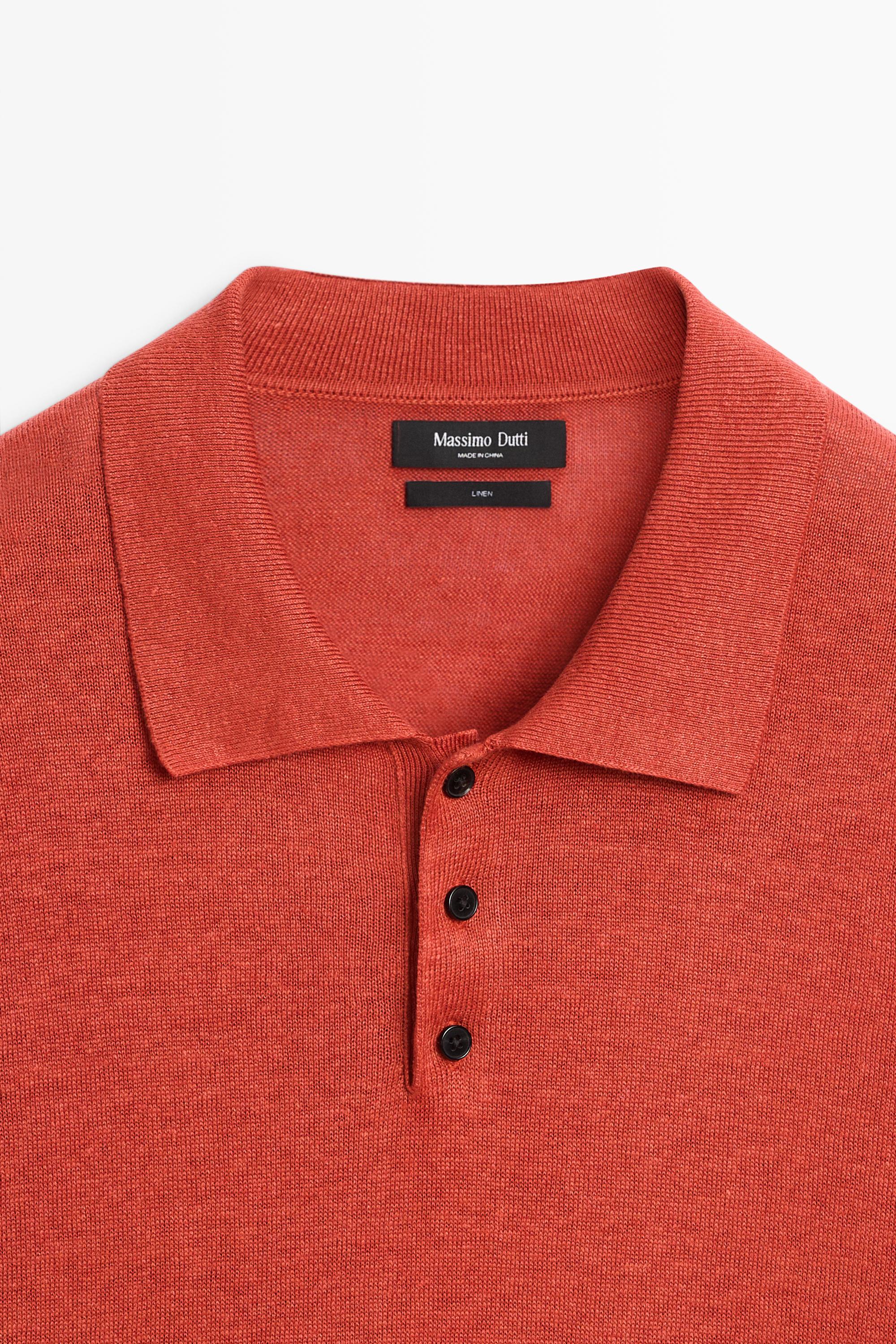 100% linen knit polo shirt — ORANGE