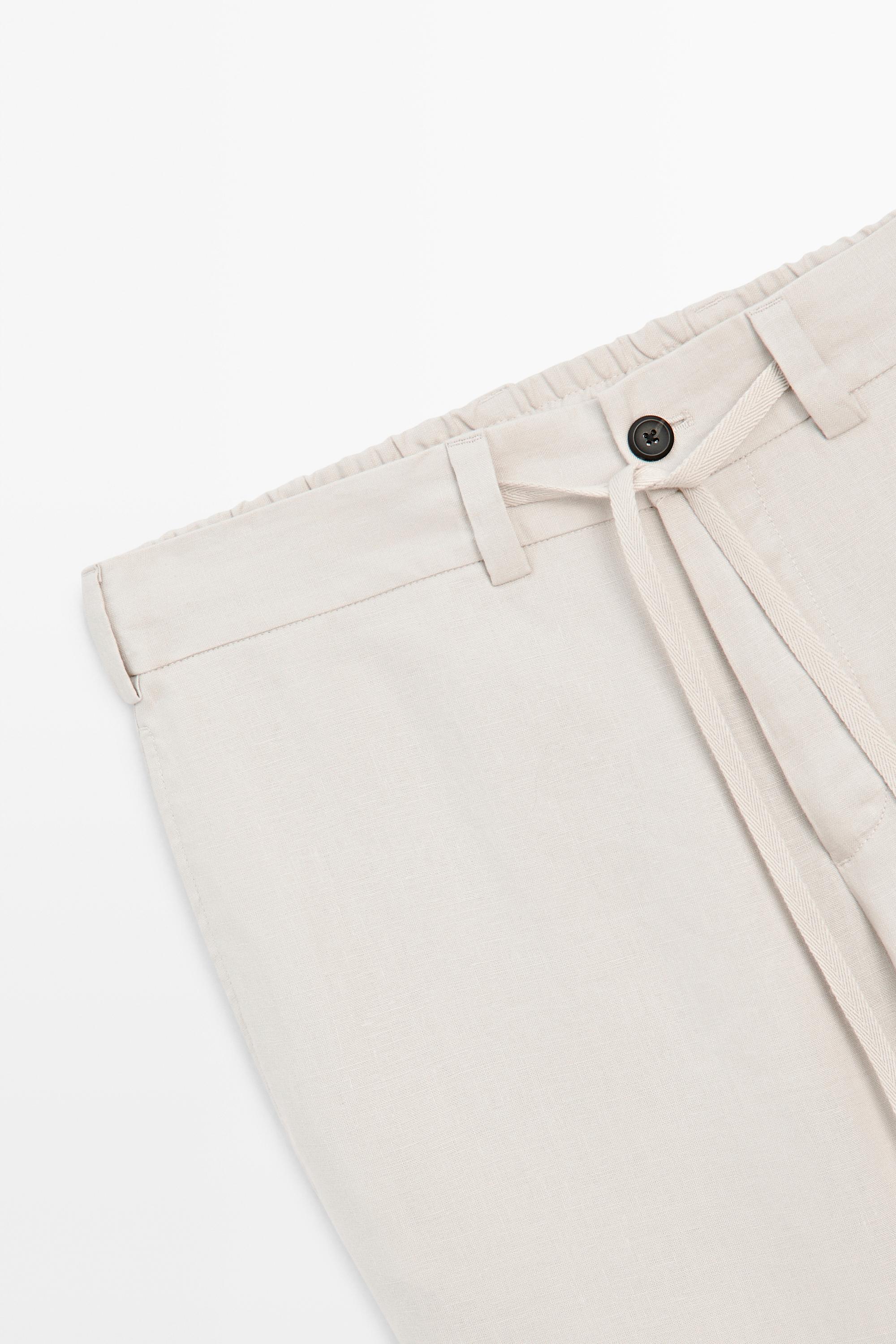 100% linen trousers with elasticated waist — Light Beige