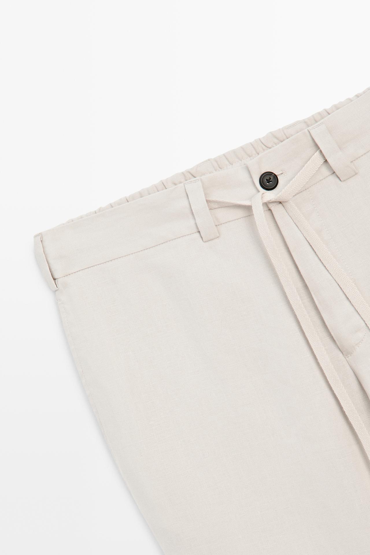 100% linen trousers with elasticated waist — Light Beige