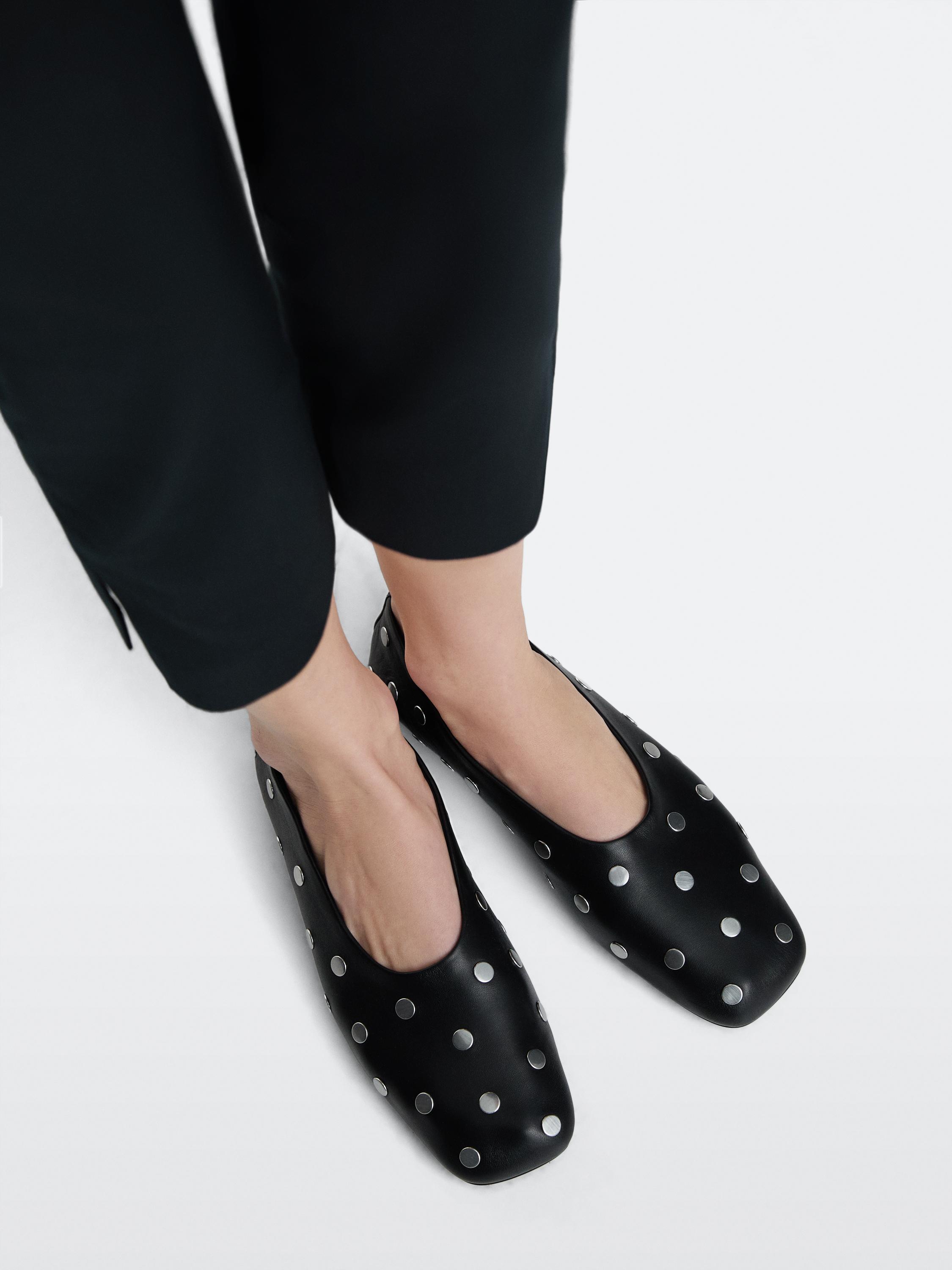 Studded ballet flats with square vamp — BLACK