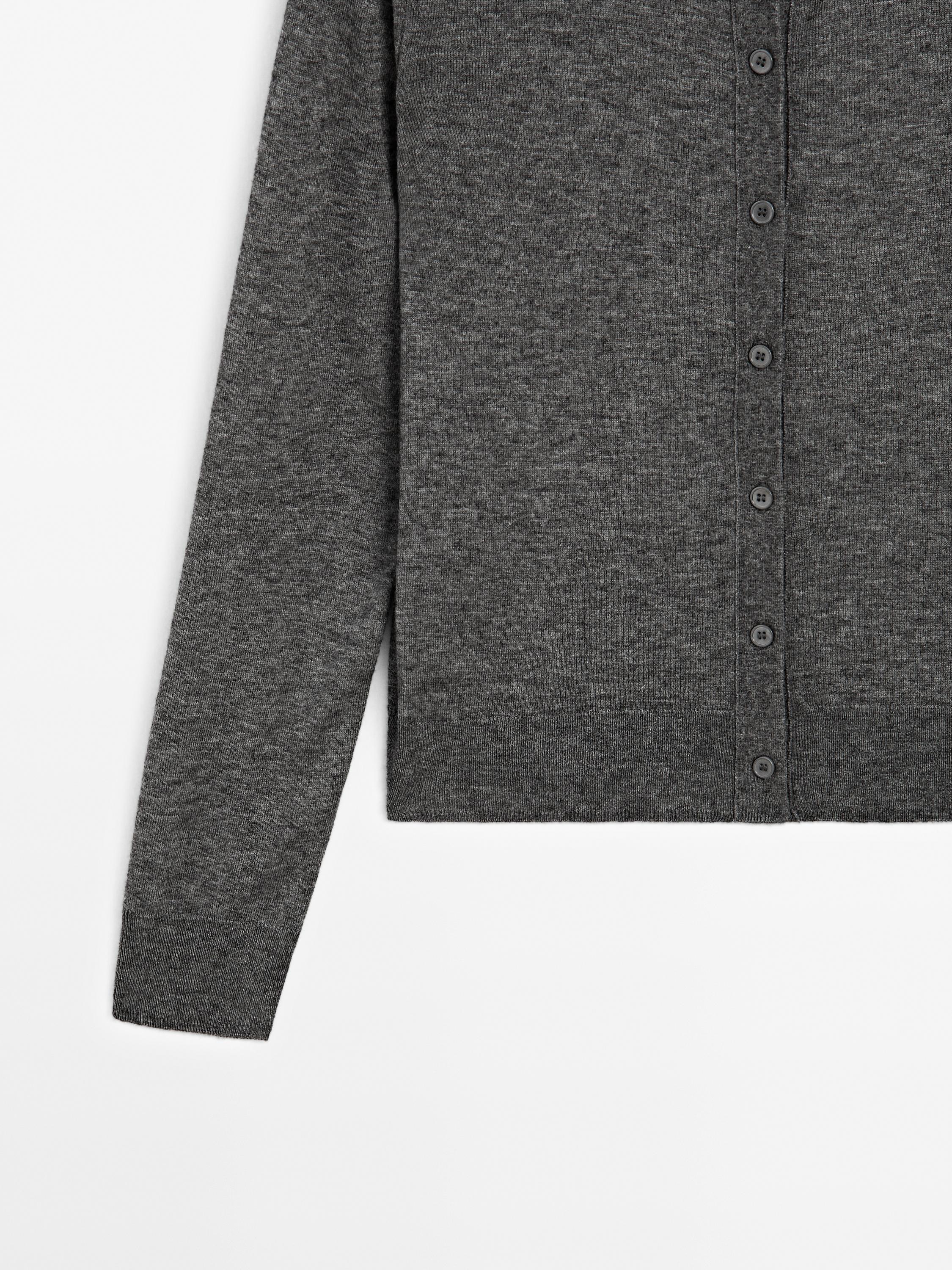 Wool blend knit cardigan with crew neck