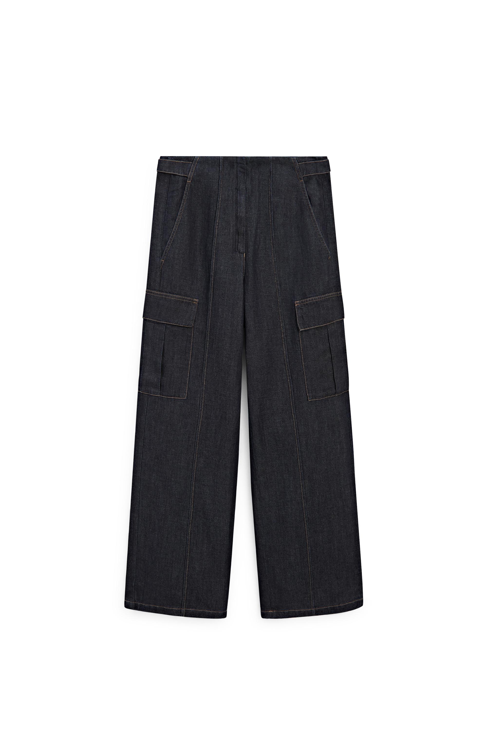 Linen blend cargo jeans — DARK BLUE
