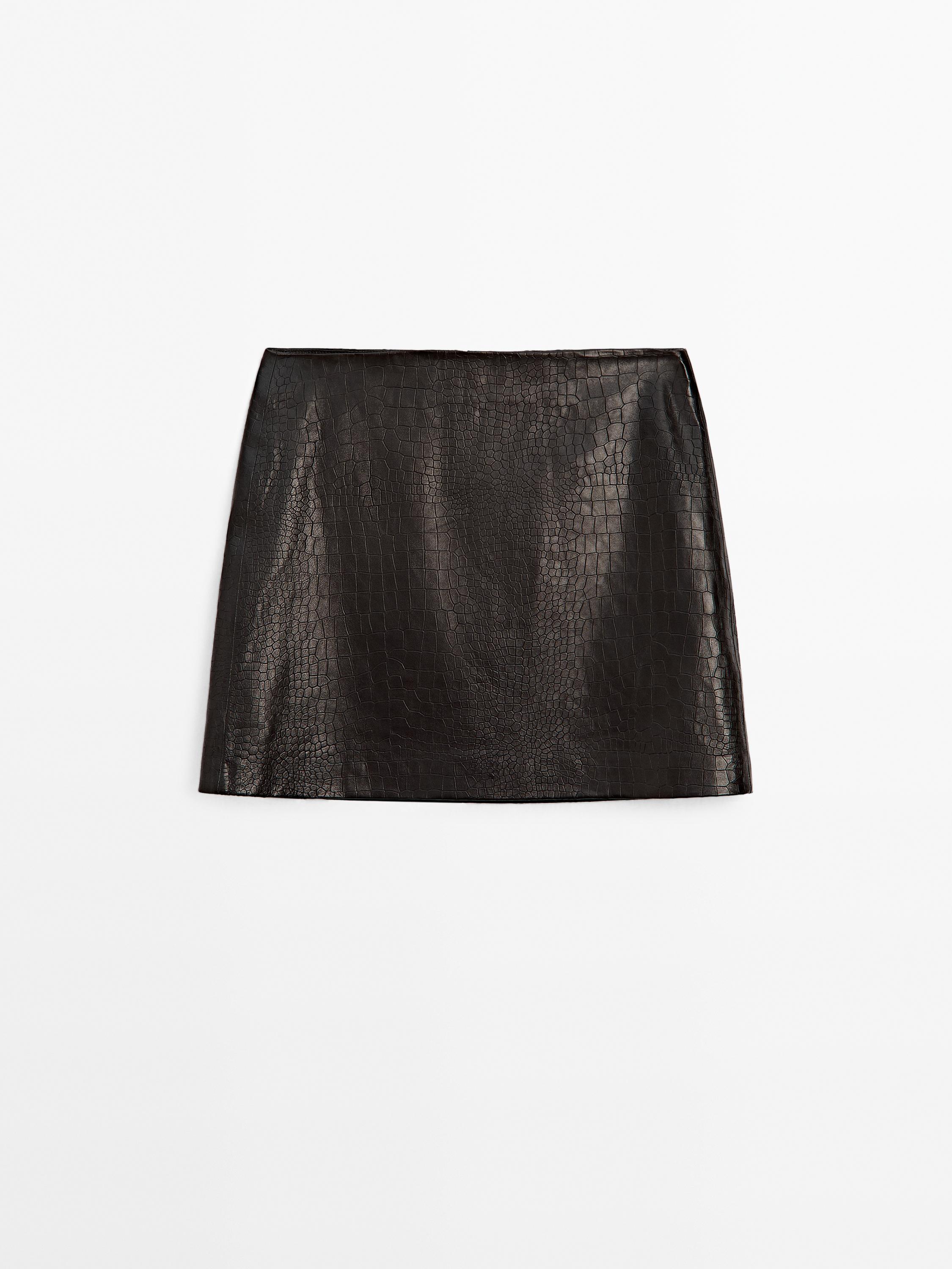 Mock croc nappa leather mini skirt