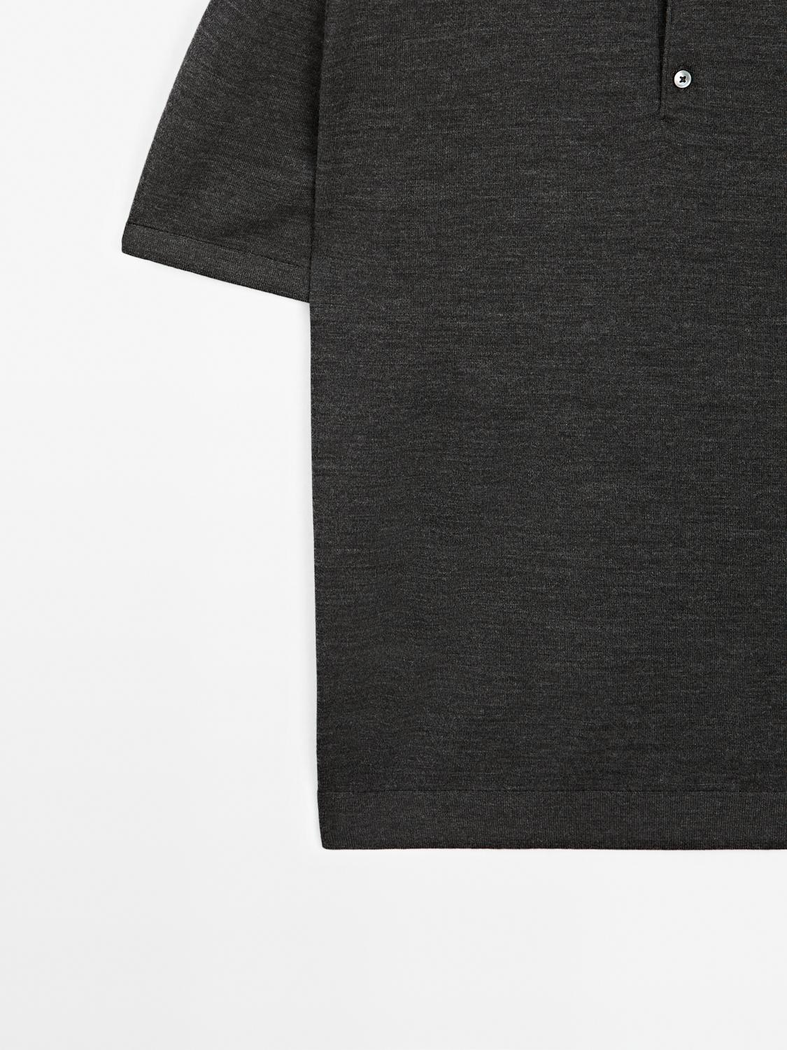Short sleeve wool blend knit polo shirt