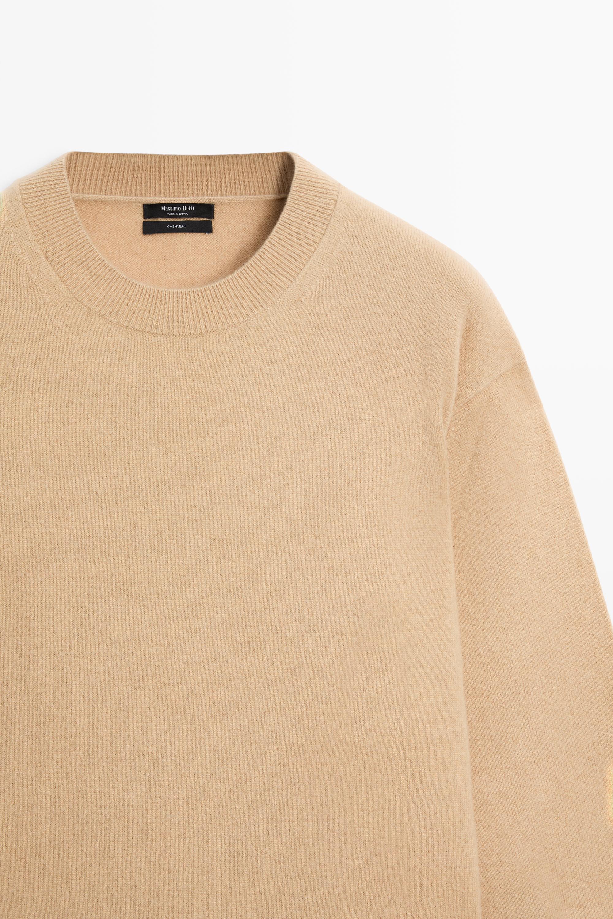 100% cashmere long sleeve sweater — CAMEL