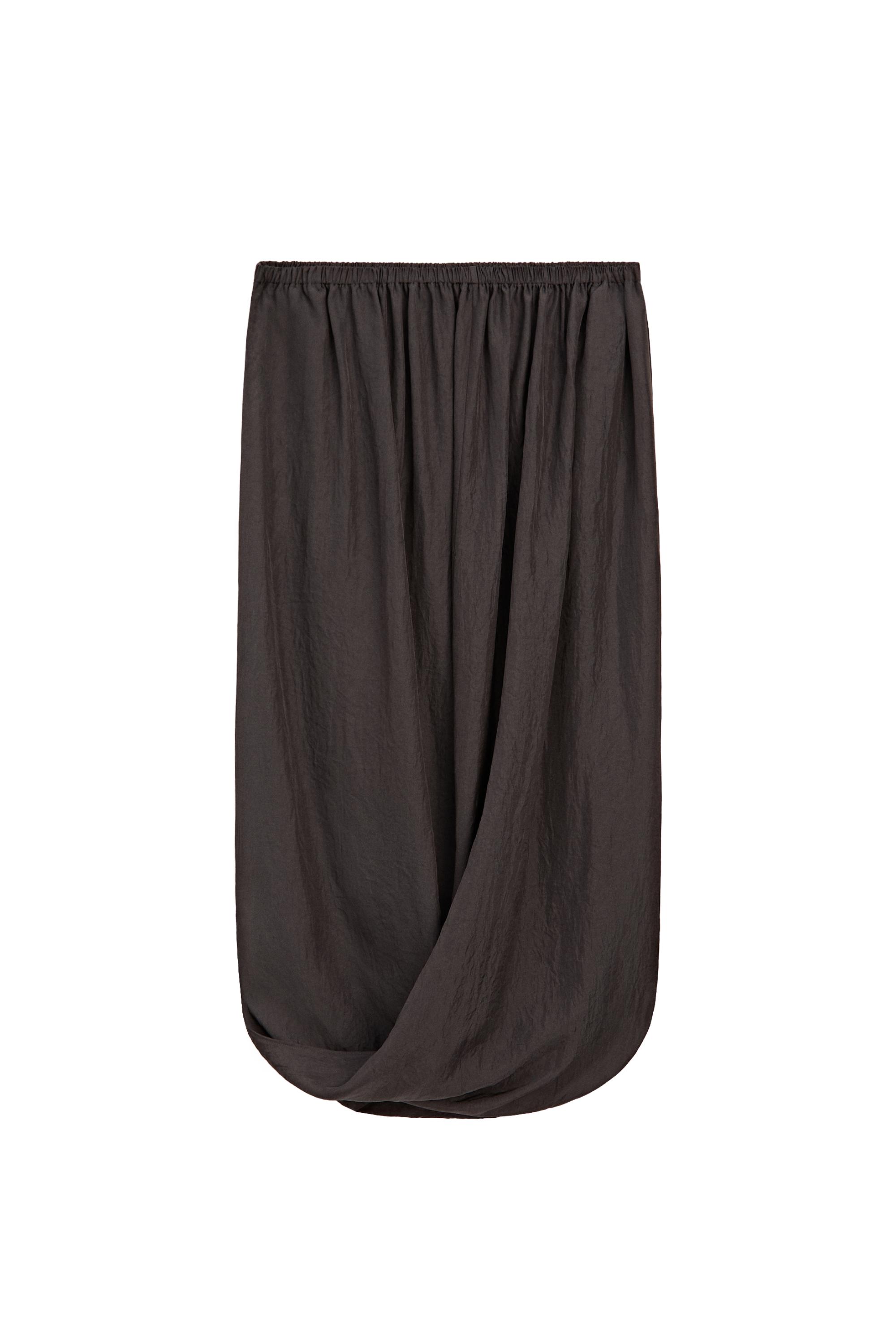 Midi skirt with gathered waistband — BROWN
