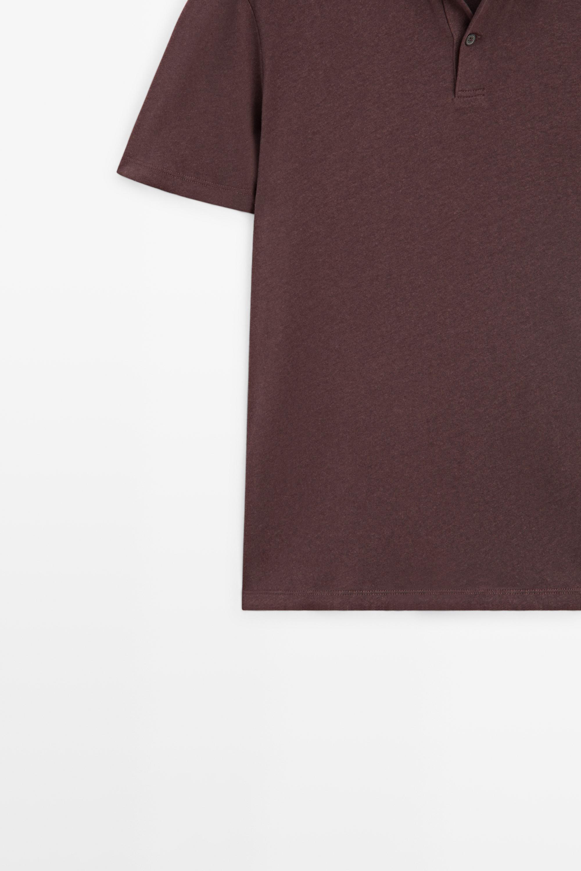 Linen and cotton short sleeve polo shirt — BURGUNDY