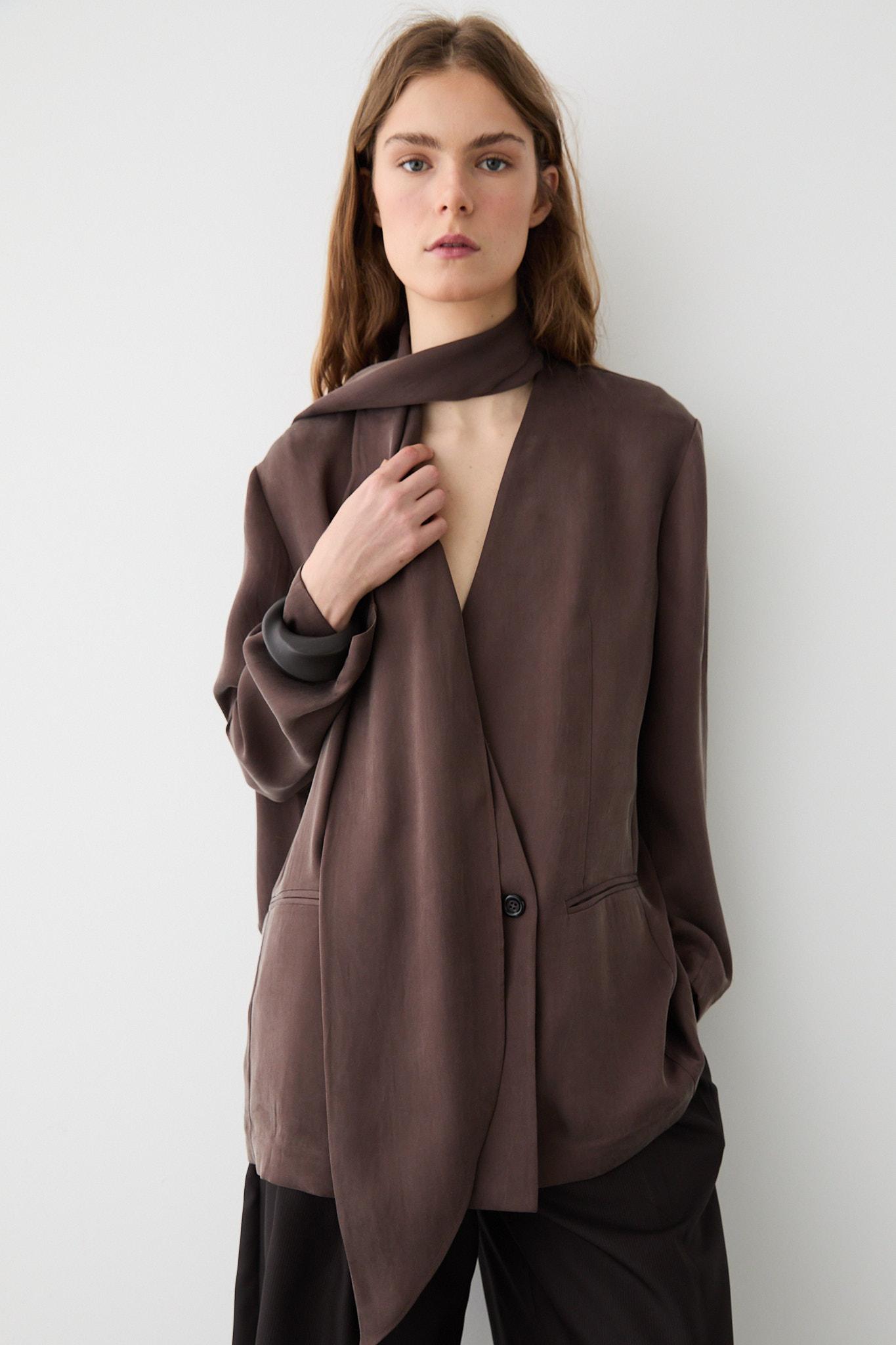 Total look flowing overshirt with tie detail — PLUM