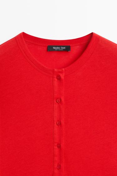 100% cotton henley T-shirt — DARK PINK 4