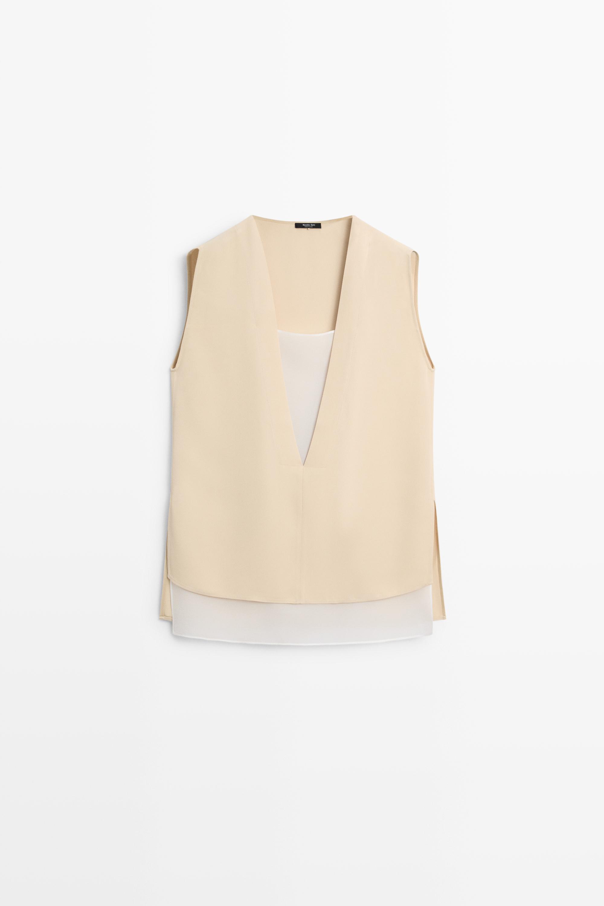 Flowing double-layer top with contrast detail