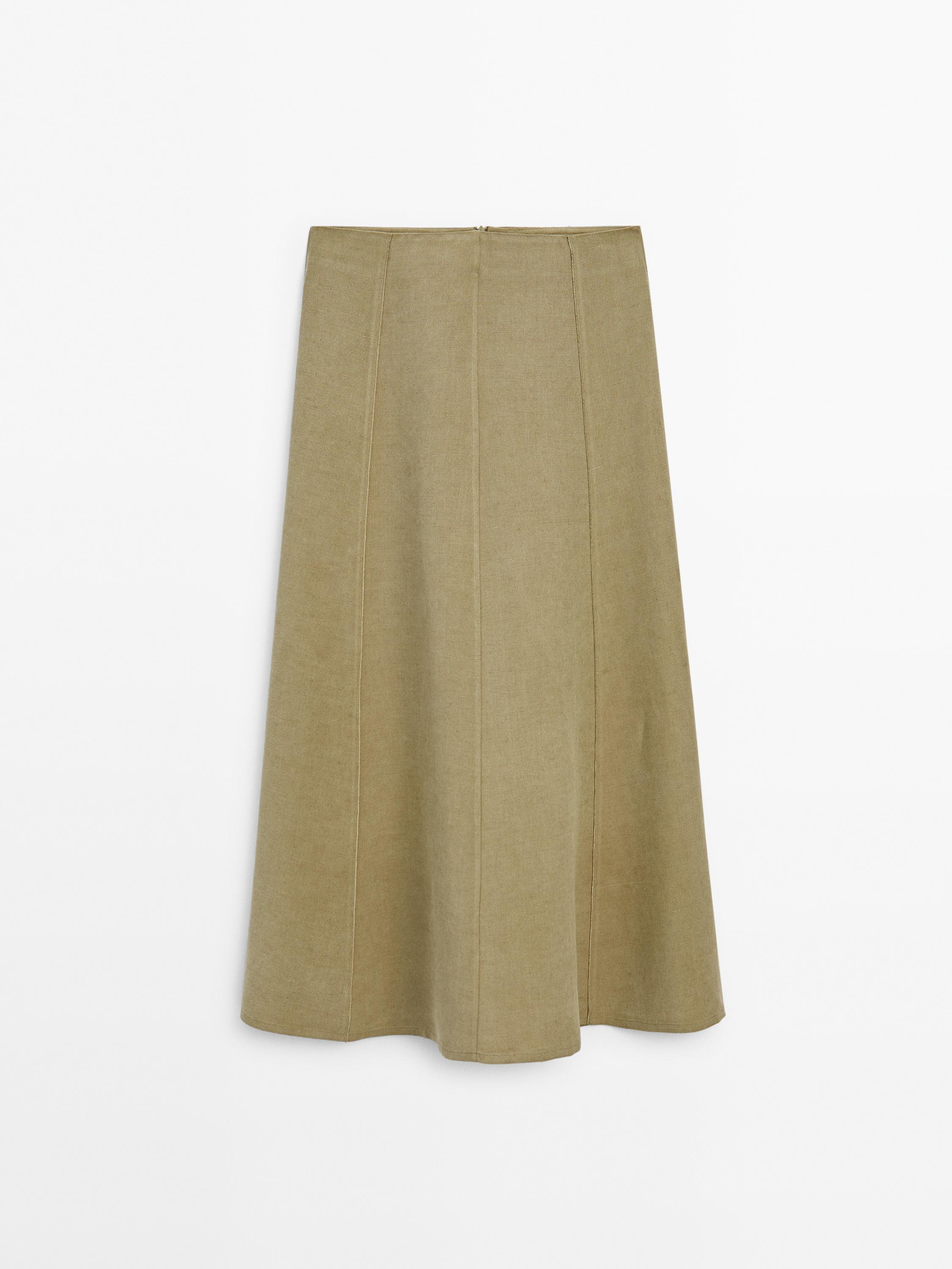 Linen blend midi skirt with seam details