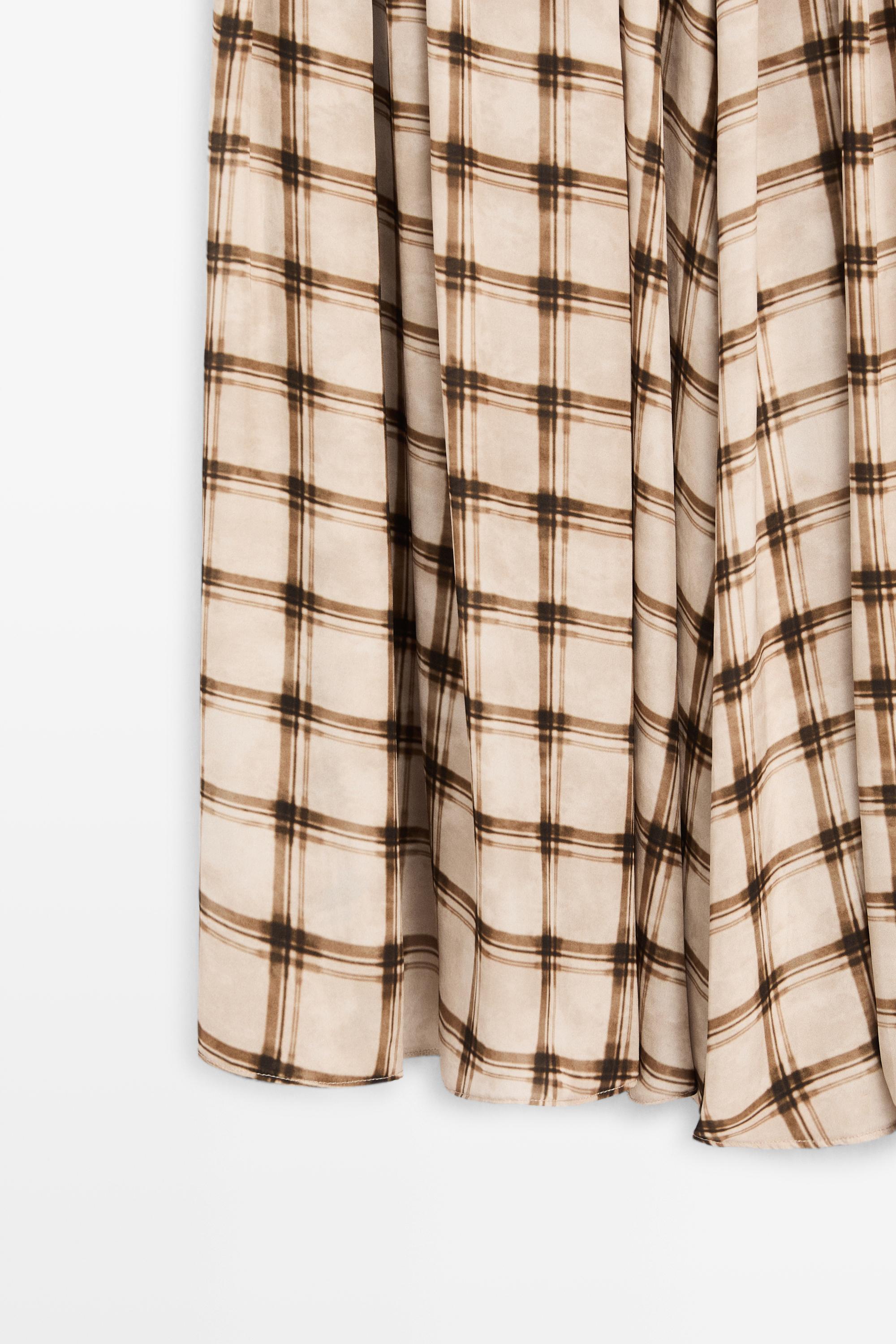 Flowing check midi skirt co-ord — PALE MINK