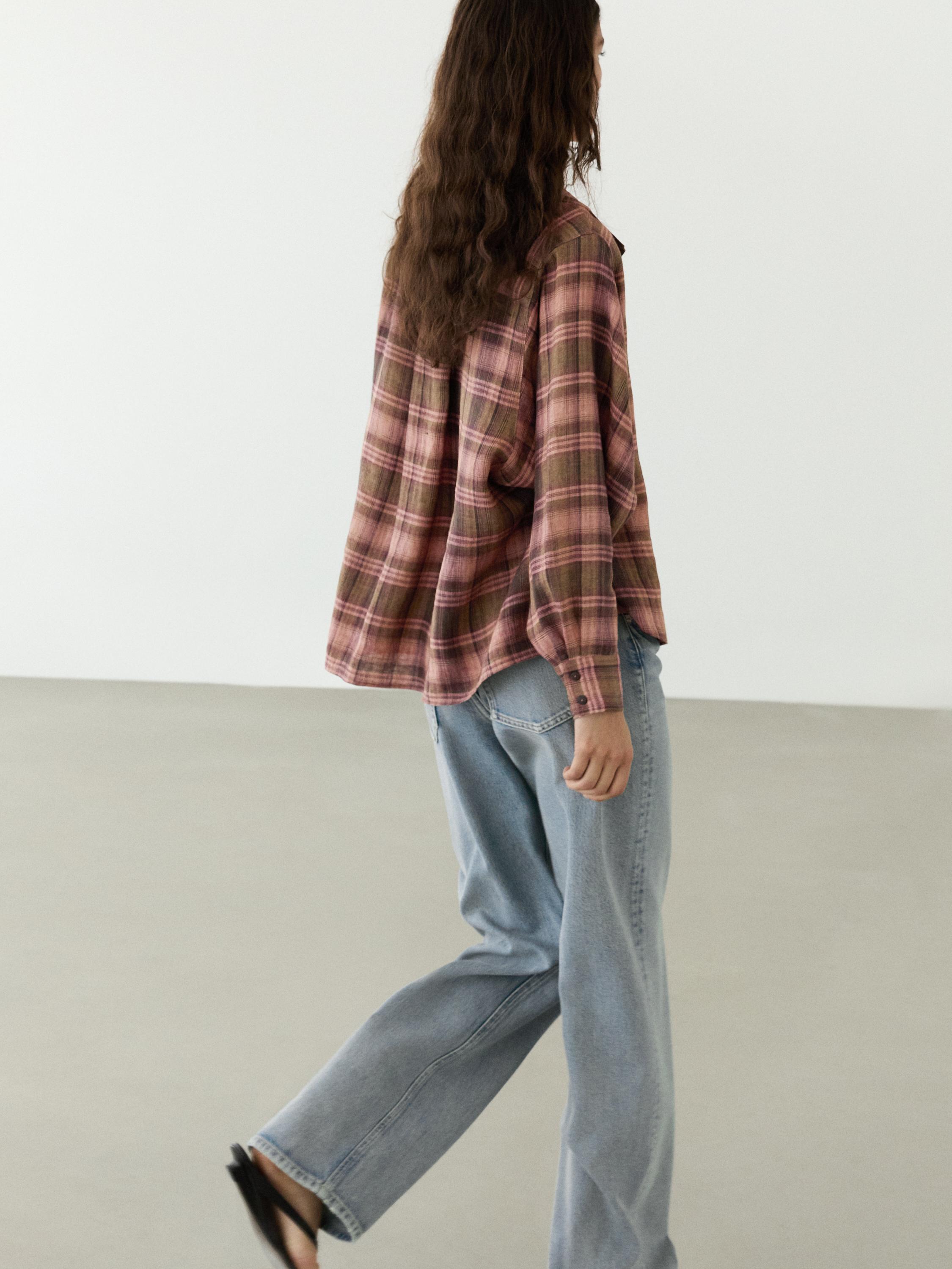Flowing 100% linen check shirt — 0-978