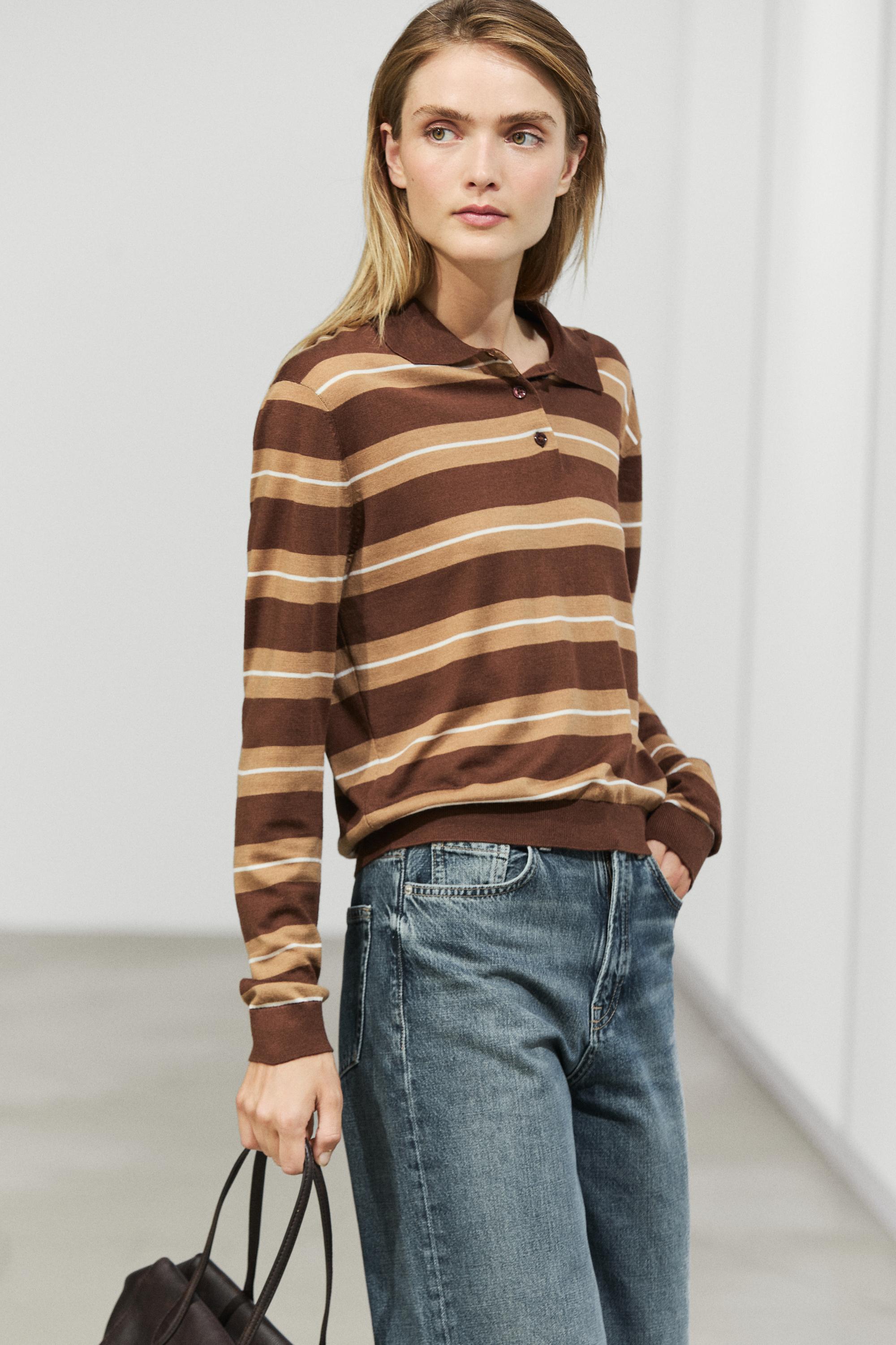 Massimo Dutti Çizgili detaylı polo yaka triko görsel 2