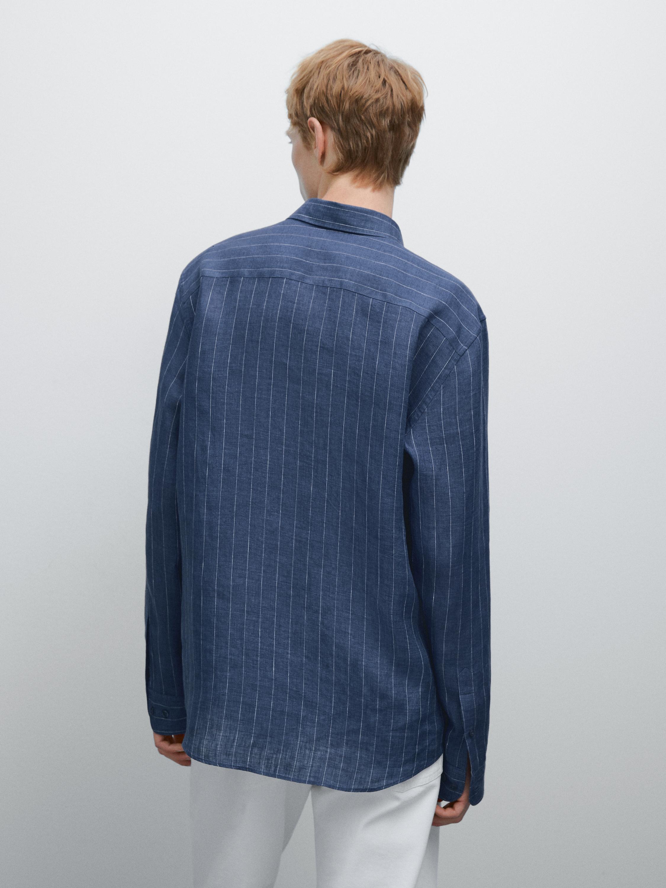 Slim fit striped 100% linen shirt