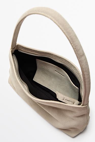 Split suede leather shoulder bag — Ecru 6