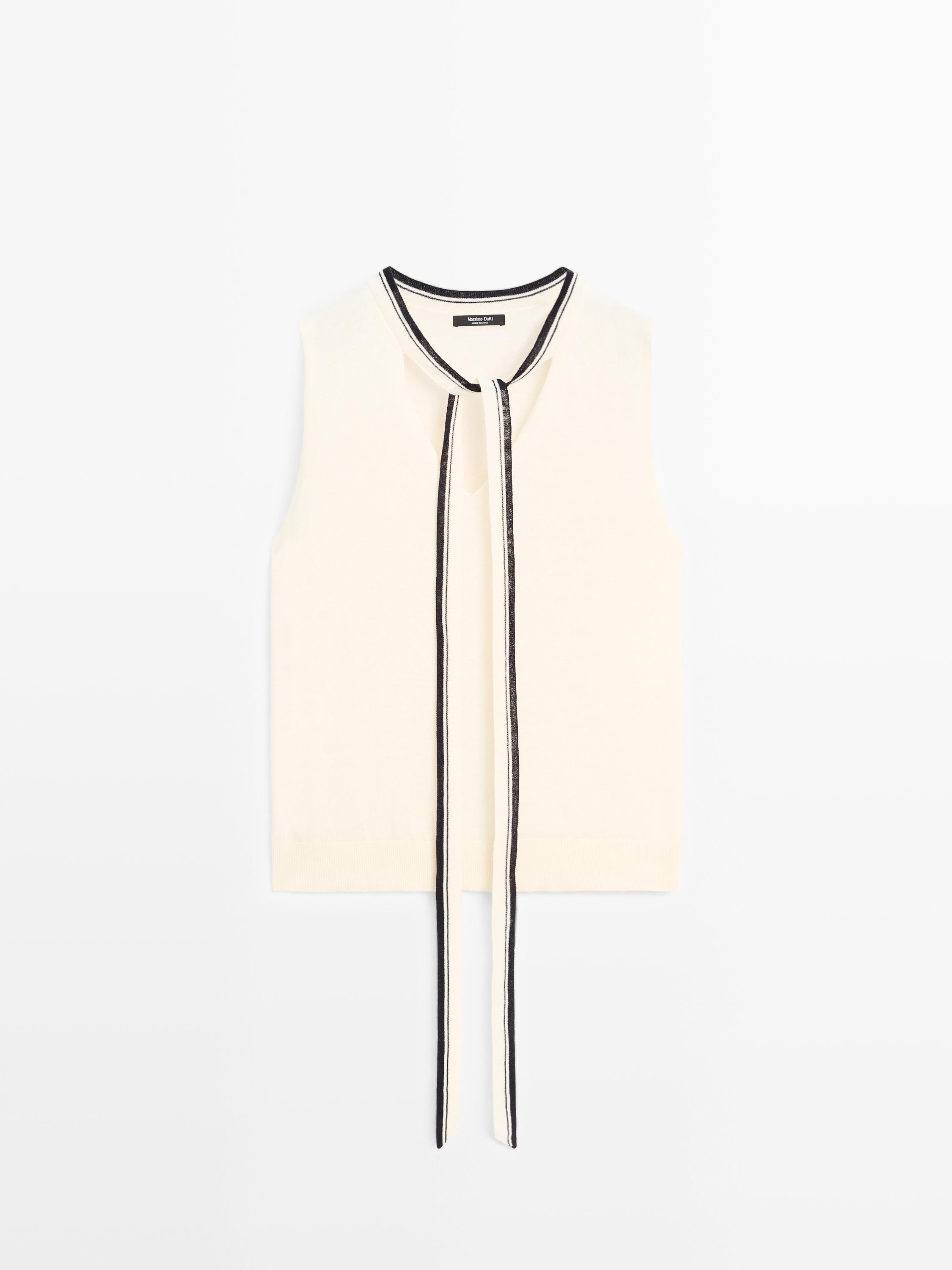 Knit vest with tie detail