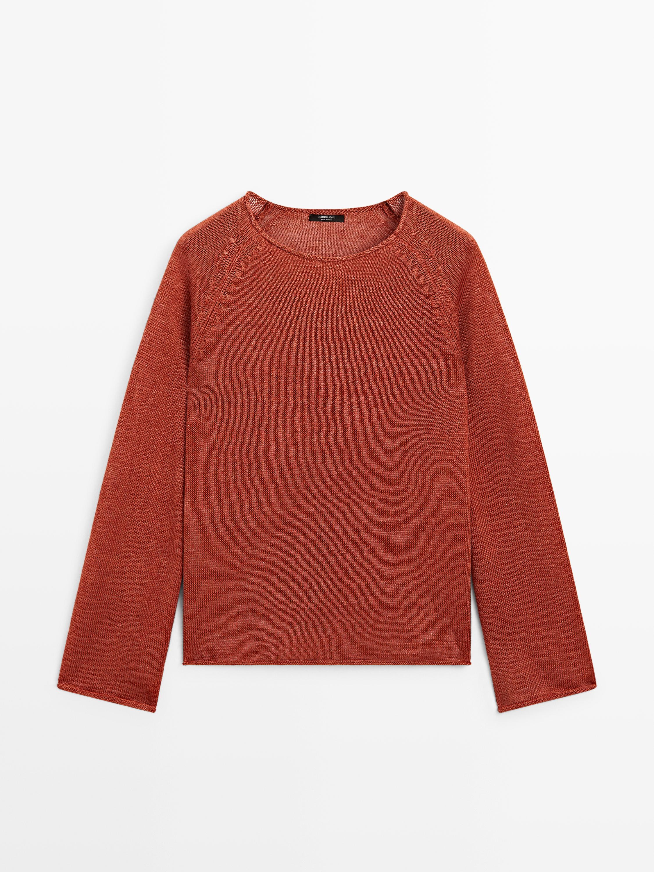 Pull en maille 100 % lin à col rond