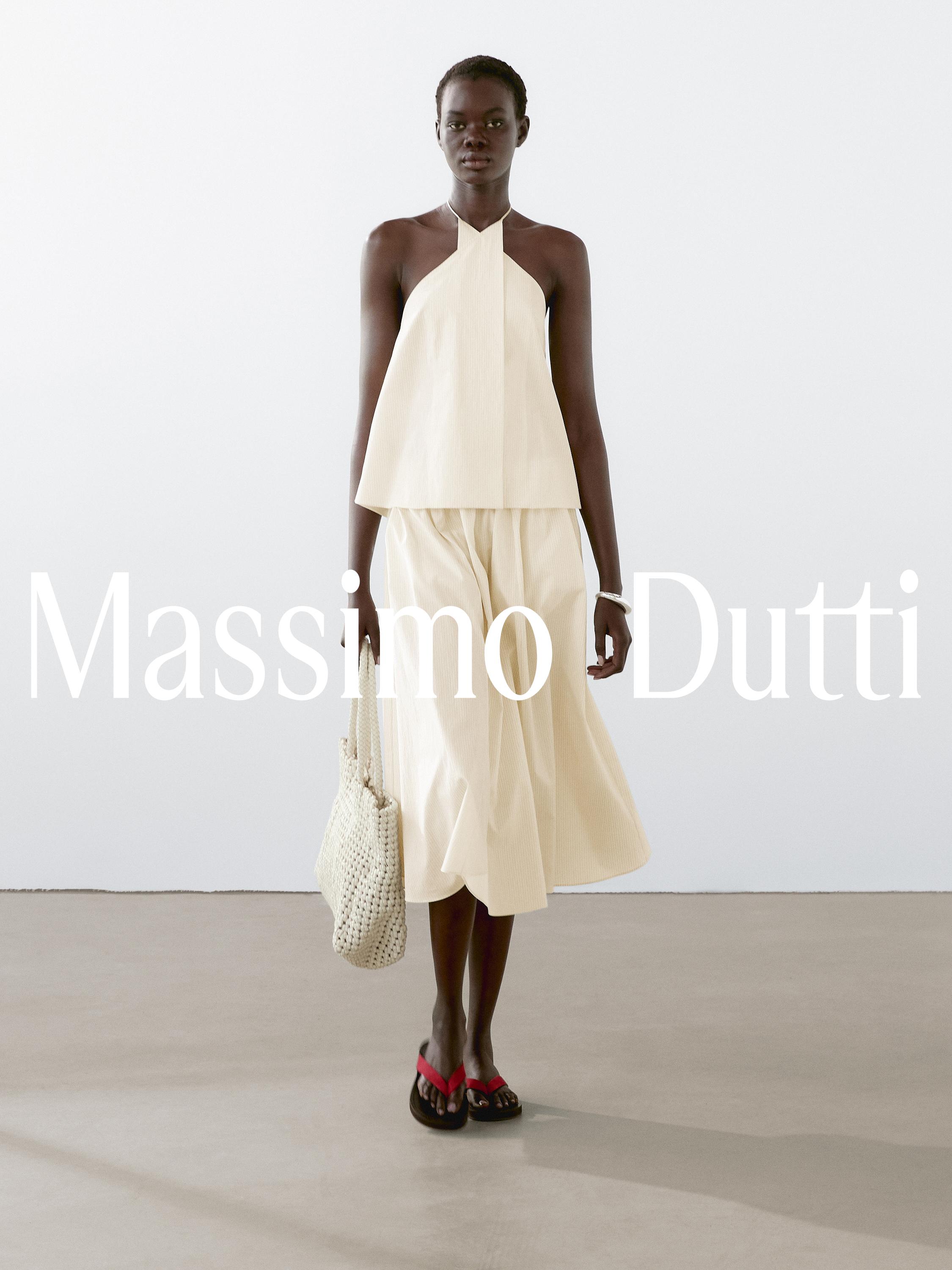 ★ Massimo Dutti★ Striped cotton blend poplin skirt 052238 Cotton blend poplin midi skirt · White · Sunglasses
