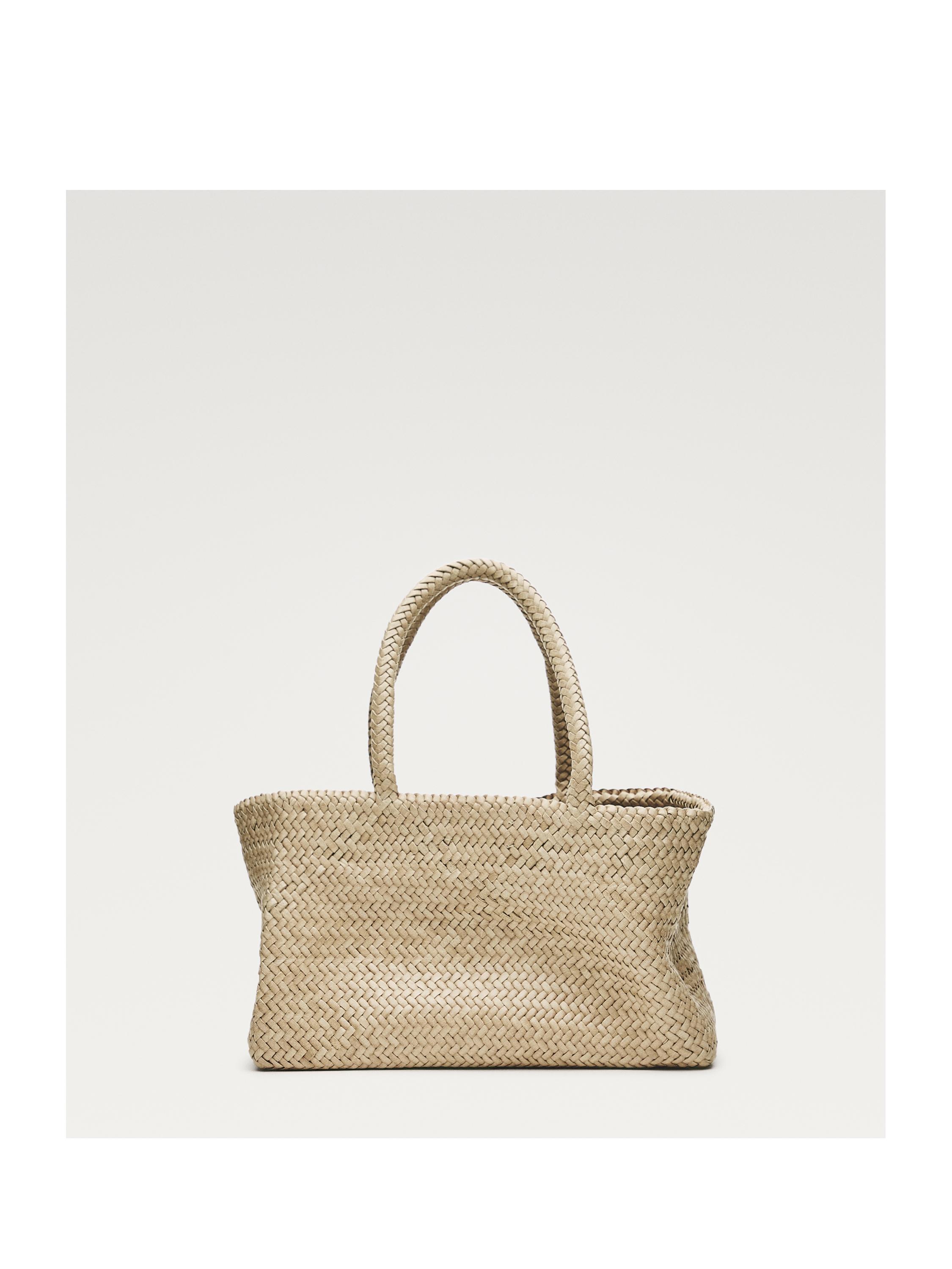 Medium braided nappa leather tote bag — CREAM