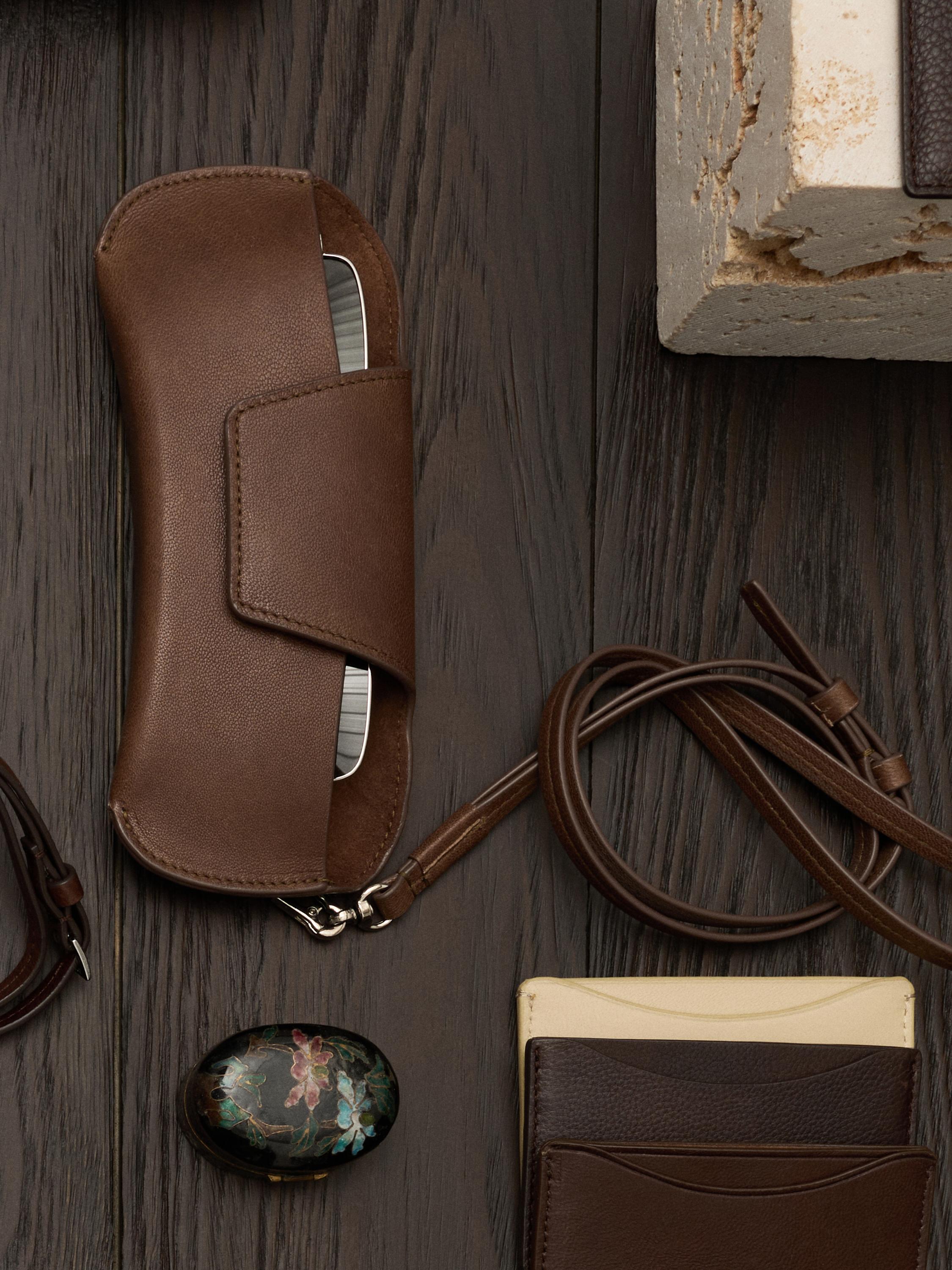 Nappa leather glasses case — BROWN