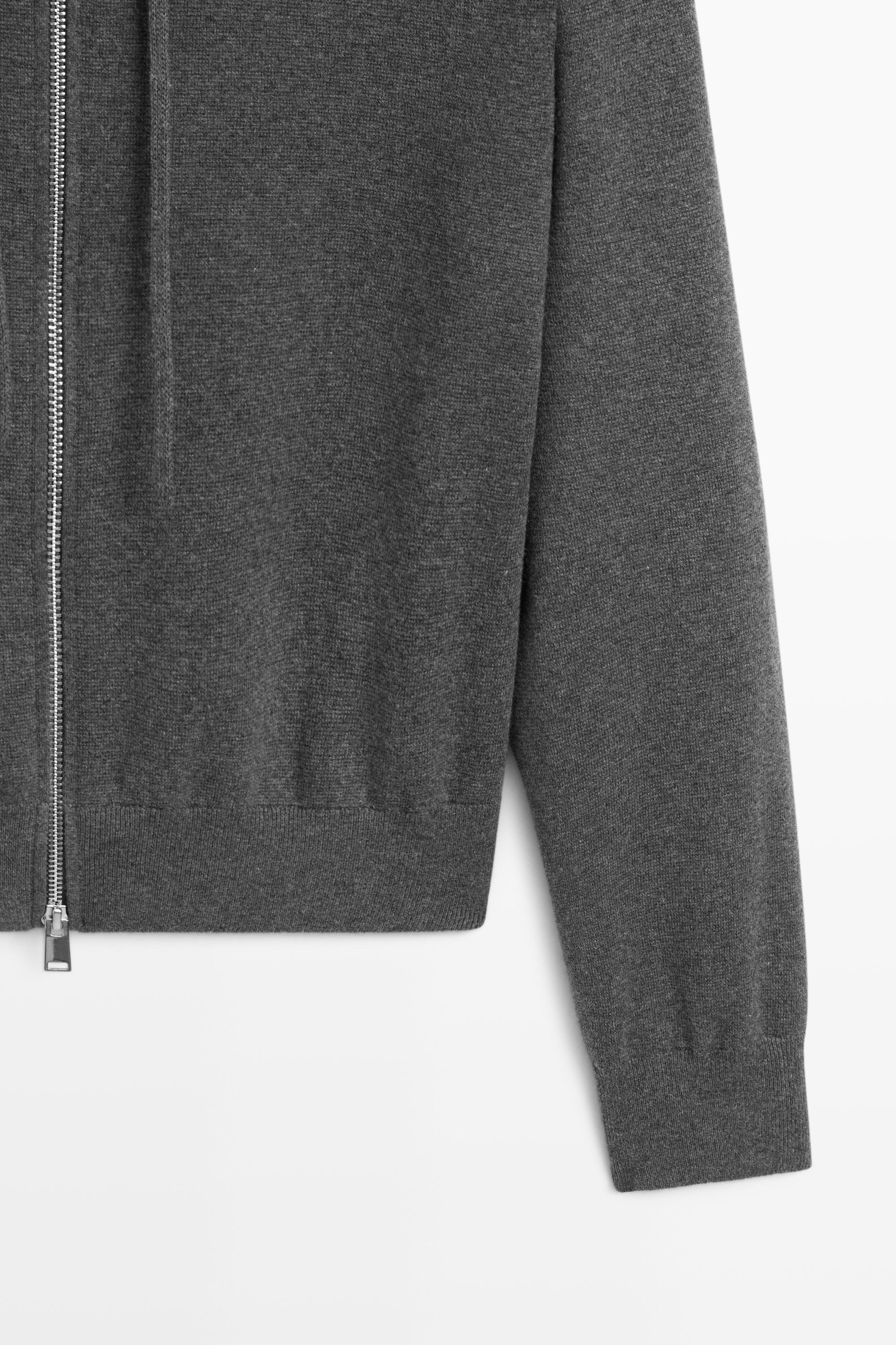 Cotton blend knit hooded cardigan — GREY