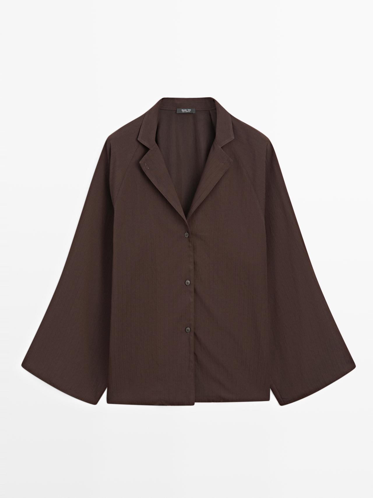 Massimo Dutti - Dame - Strukturvævet Skjorte Med Raglanærmer - Brun - Xs