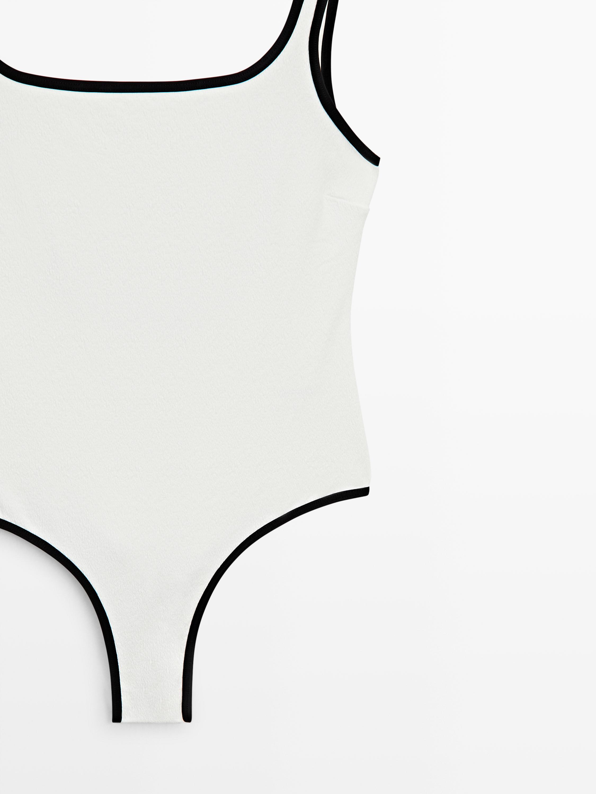 Contrast texture swimsuit — Off white