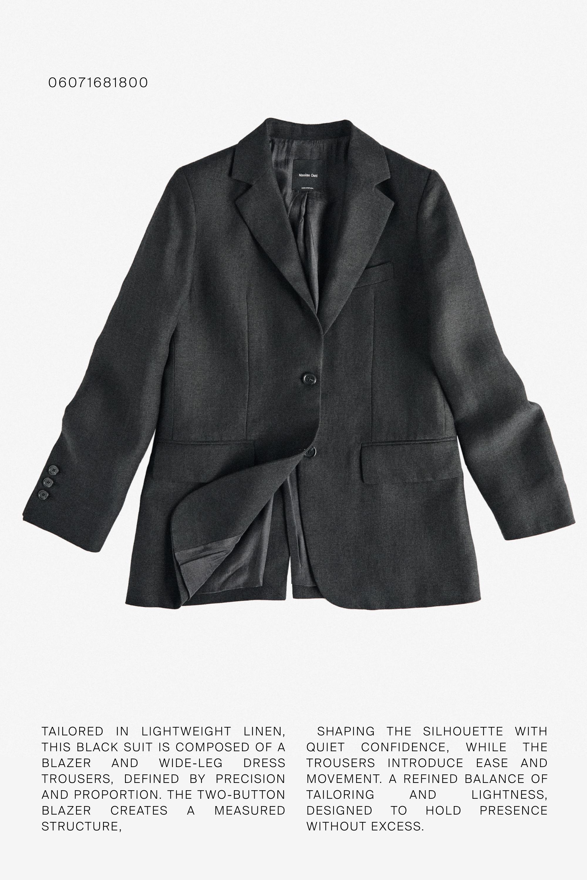 100% linen blazer with pockets — BLACK