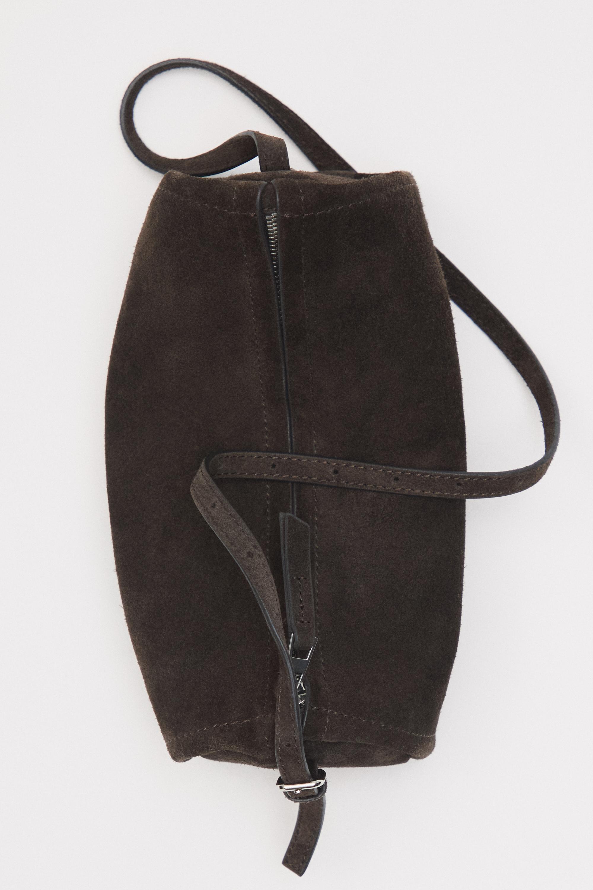Split suede leather crossbody bag — Chocolate