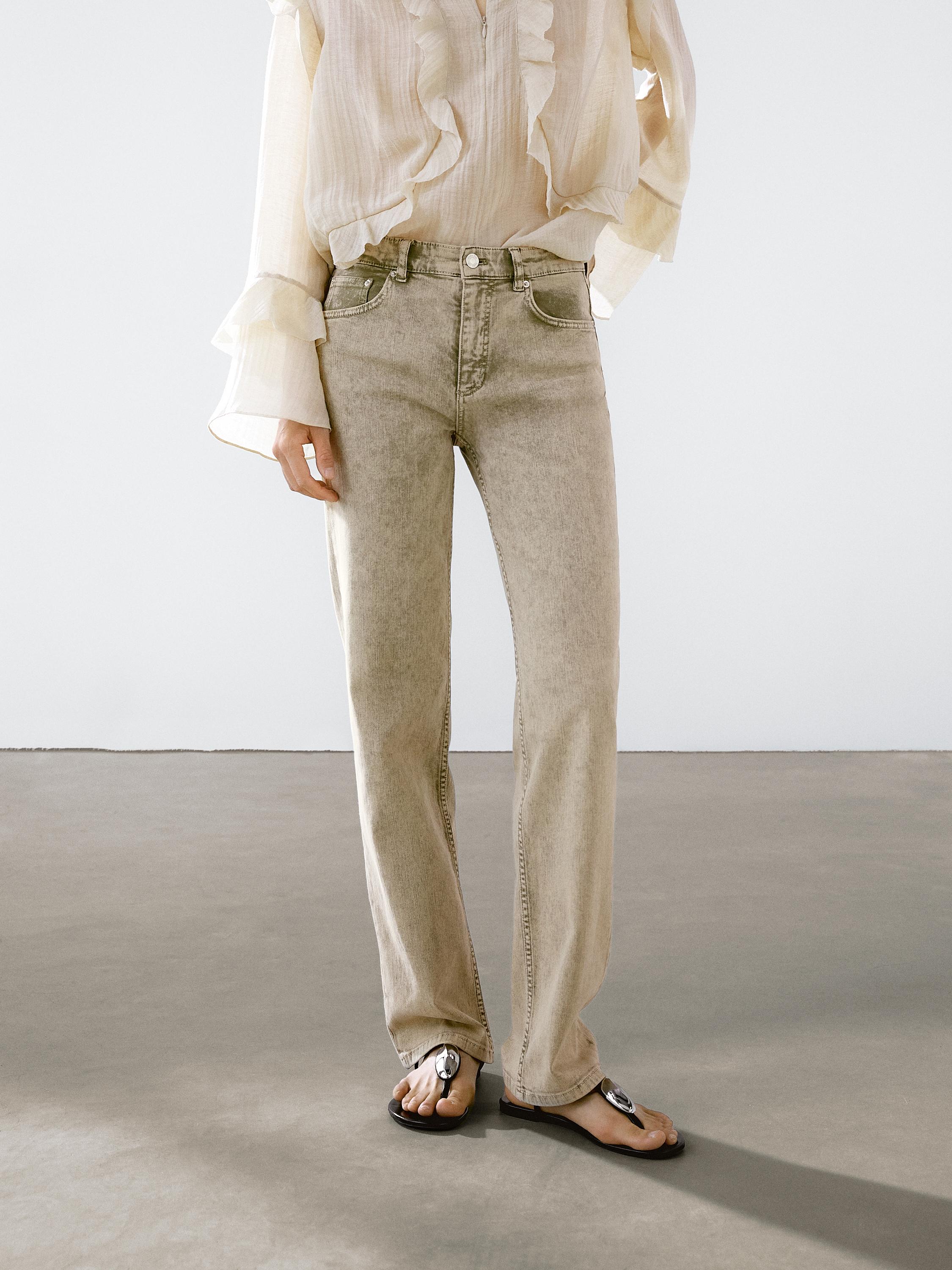 Jeans straight de cintura média em mistura de algodão