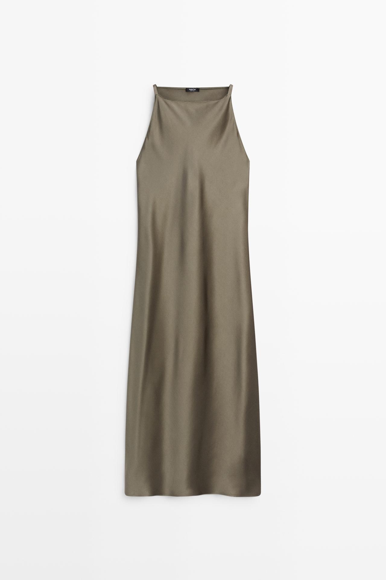 Satin flowing midi dress — GREEN