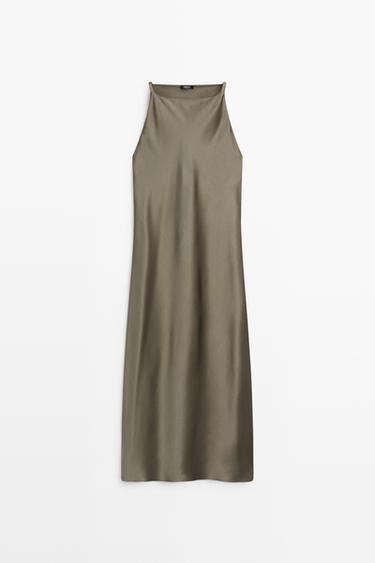 Satin flowing midi dress — GREEN 2