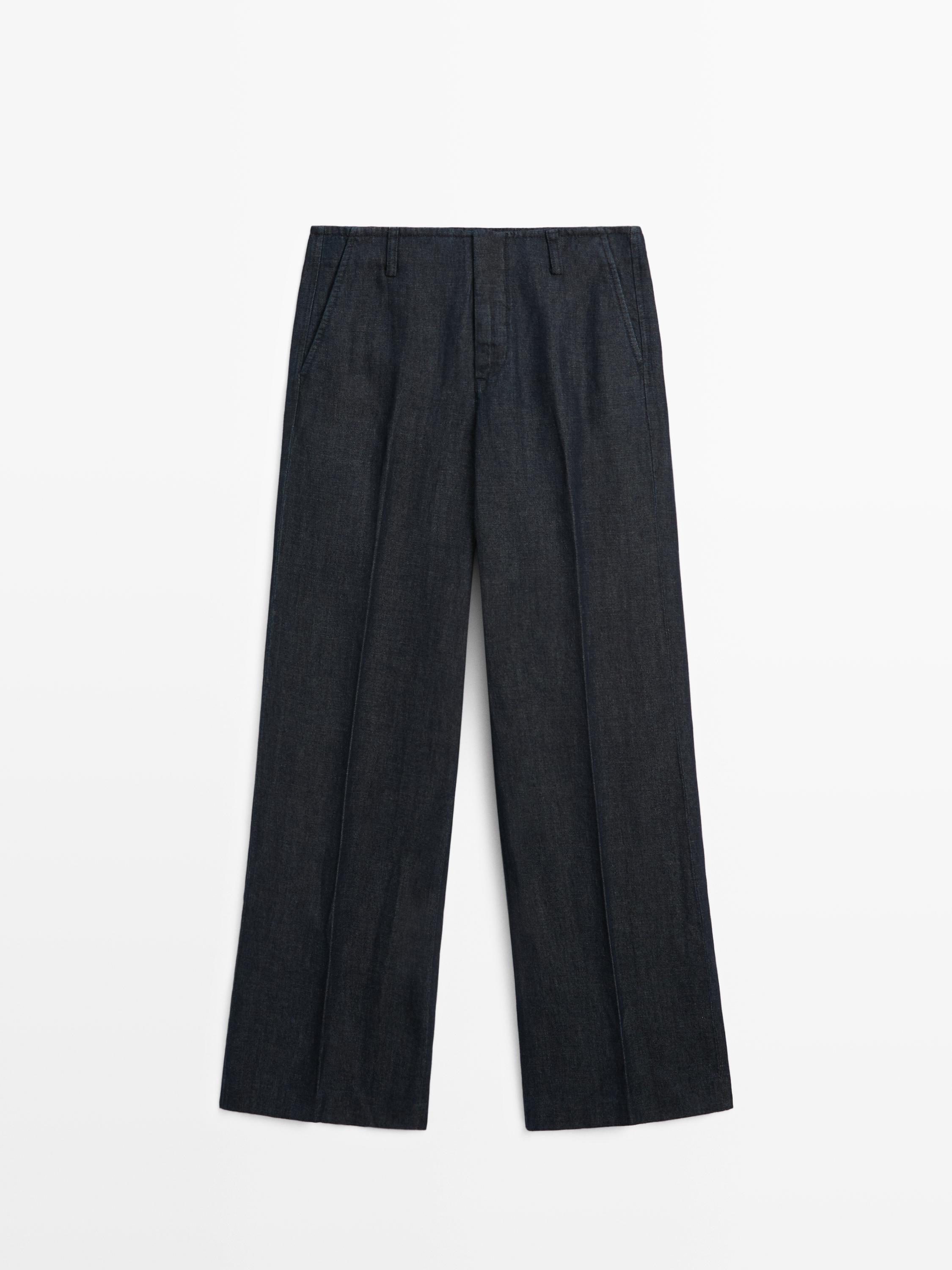 Wide leg broek van linnenmix