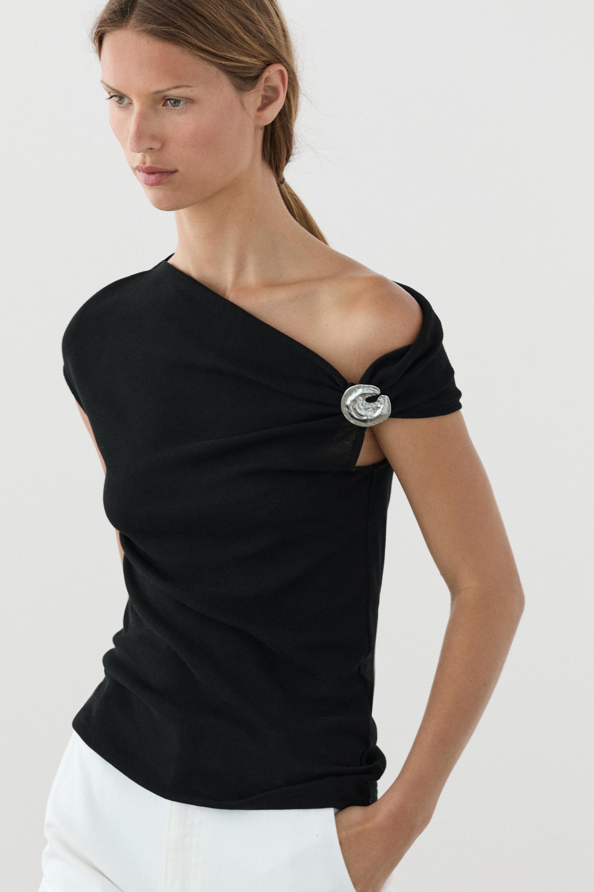 Asymmetric top with rhinestone detail