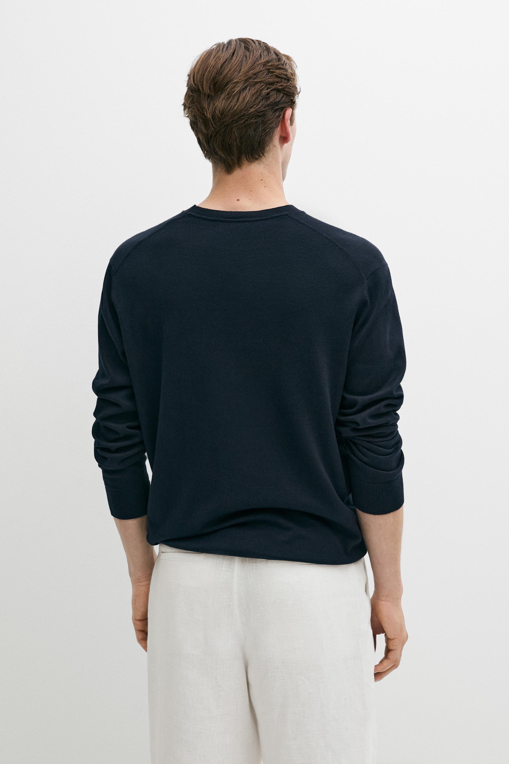 Cotton blend knit sweater — NAVY BLUE