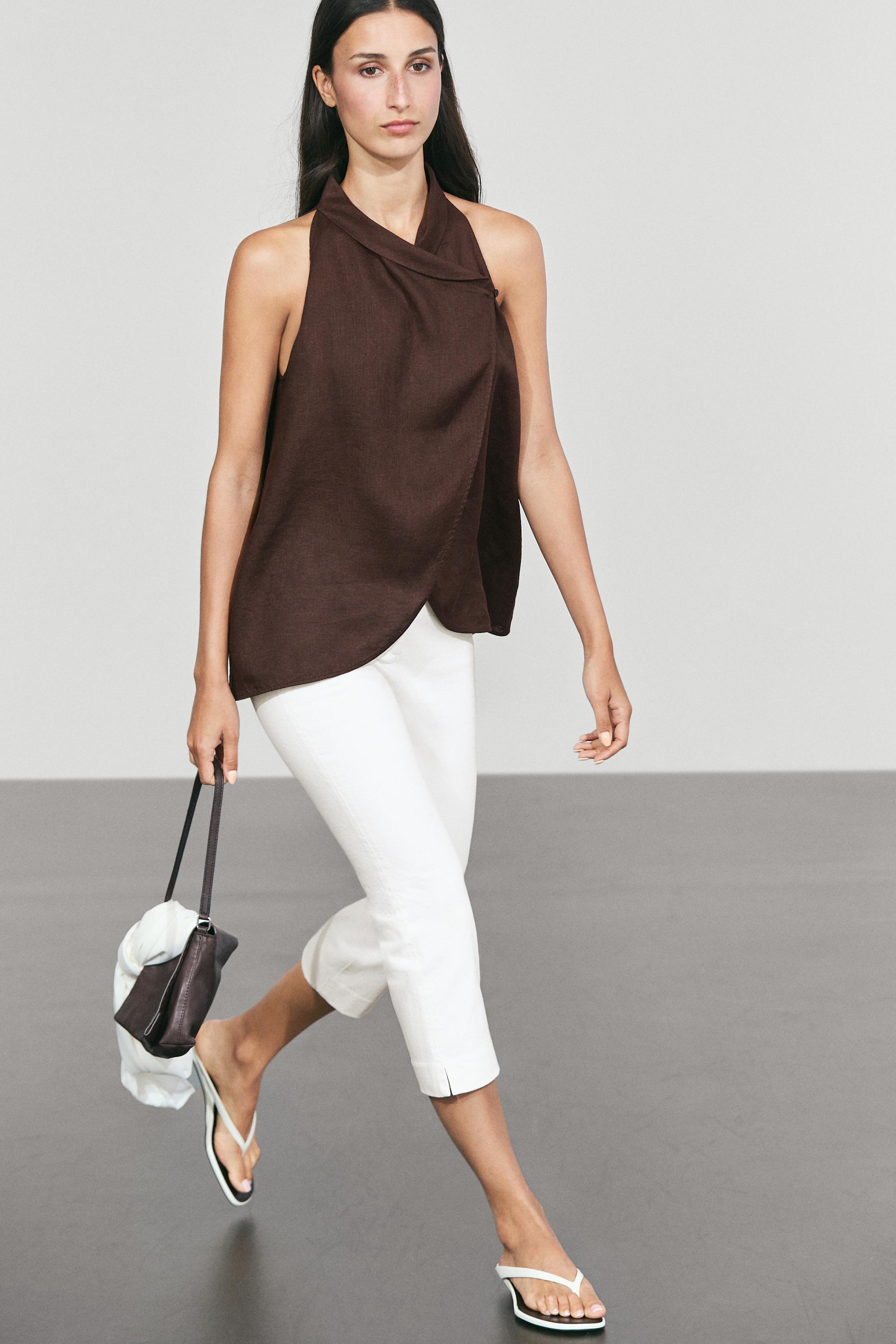 Massimo Dutti %100 keten dökümlü halter top görsel 3