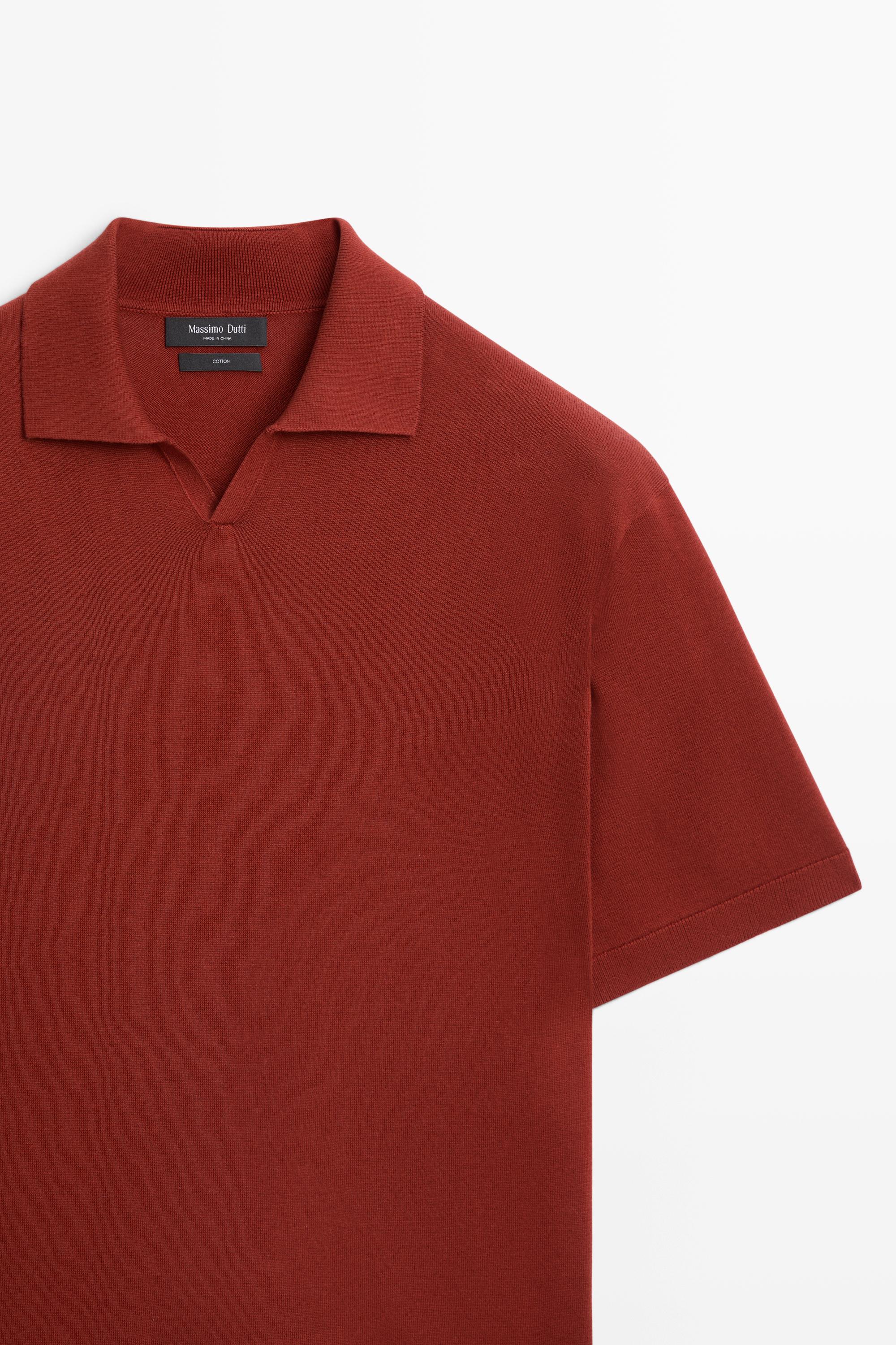 100% cotton V-neck knit polo — COPPER