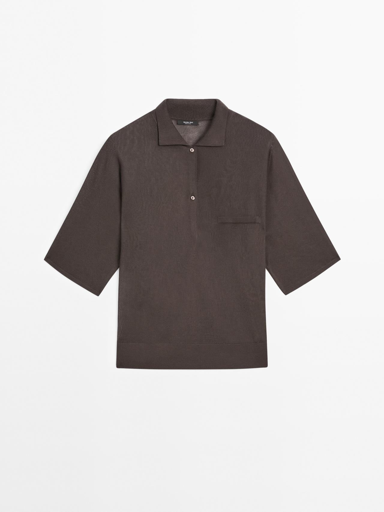 Massimo Dutti - Dame - Poloshirt I Kappe-Stil Med Blødt Fald - Chokolade - M
