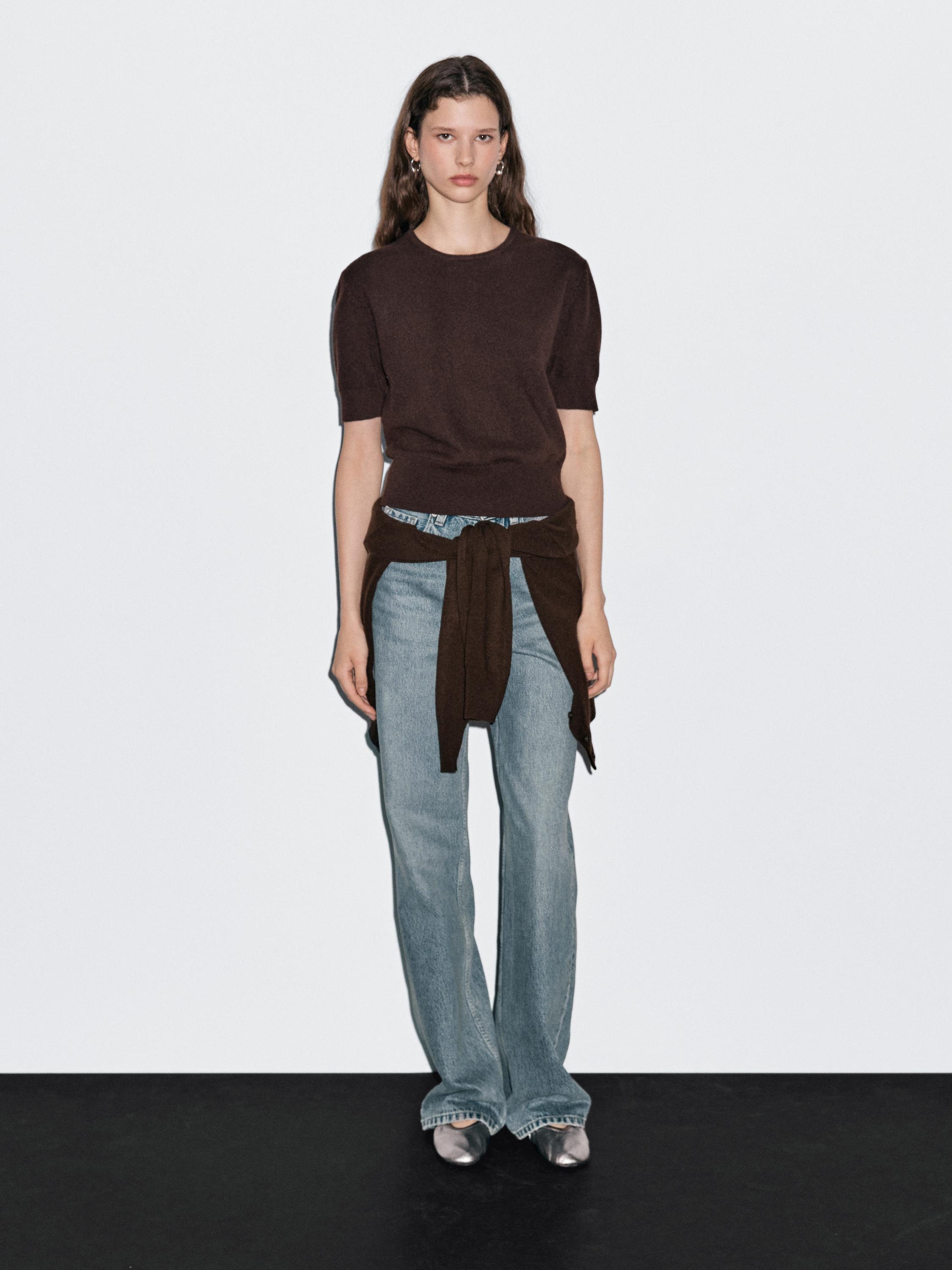 Short sleeve wool blend sweater
