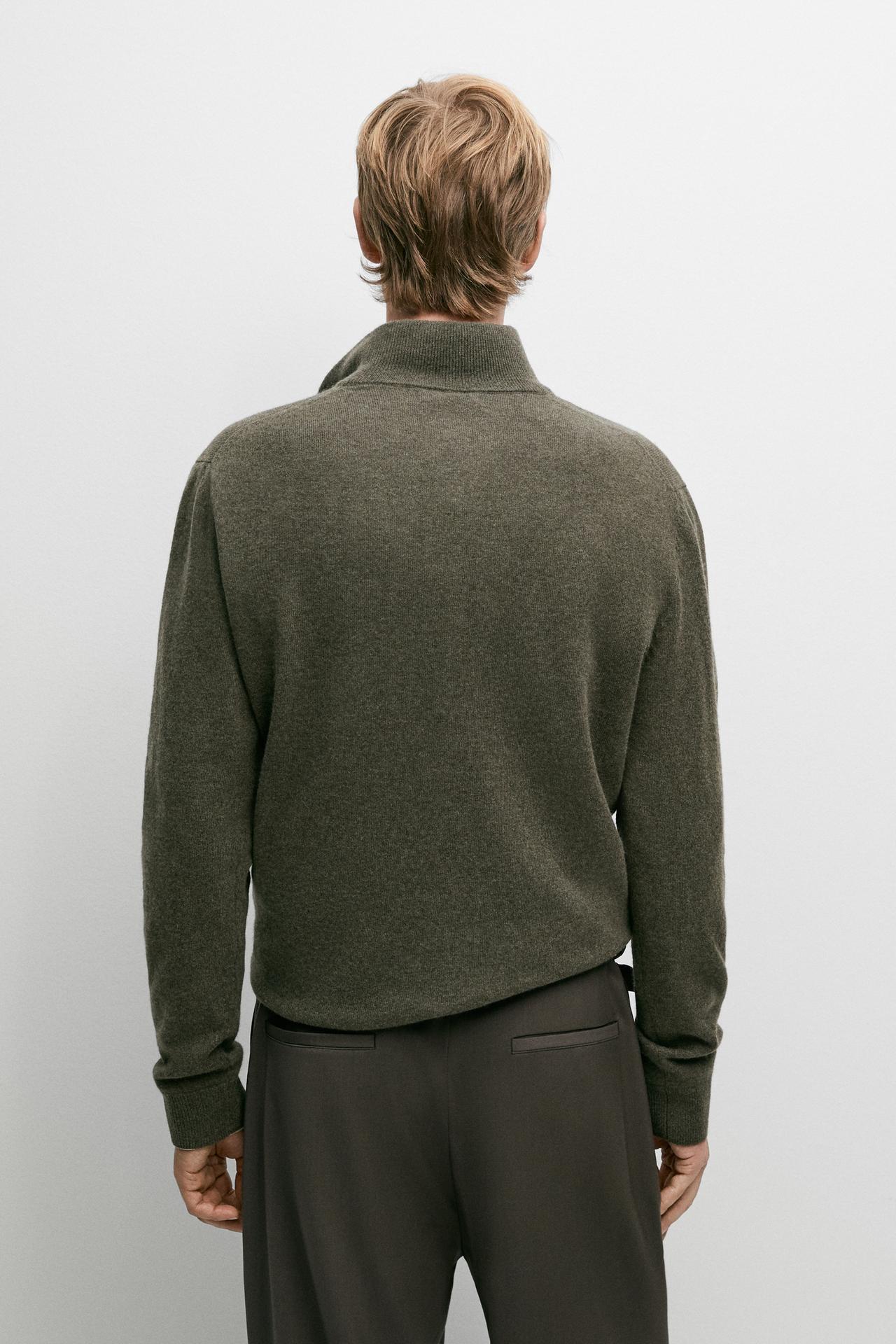 Wool blend mock neck knit sweater — KHAKI