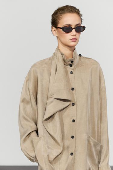 High neck wrap shirt — SAND 8