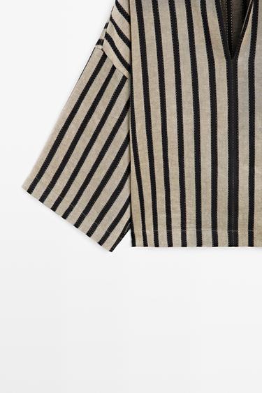 Oversize striped linen blend blouse — SAND 4