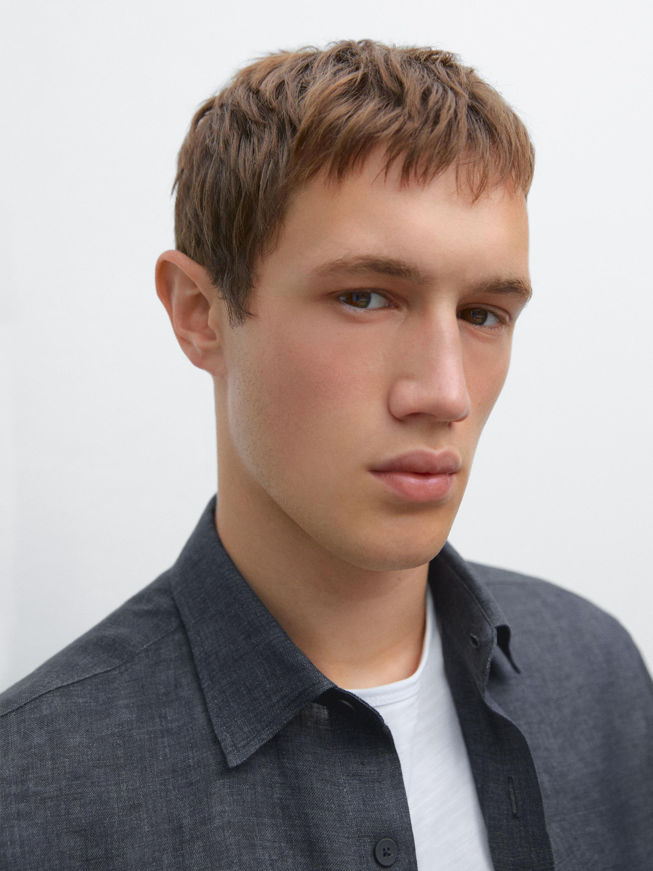 Regular fit faded linen overshirt
