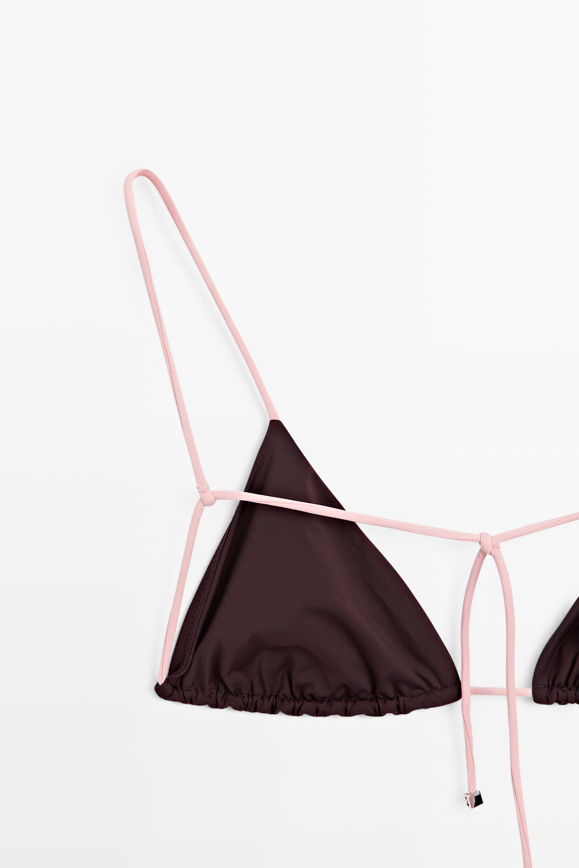 Contrast tie triangle bikini top — PALE PINK